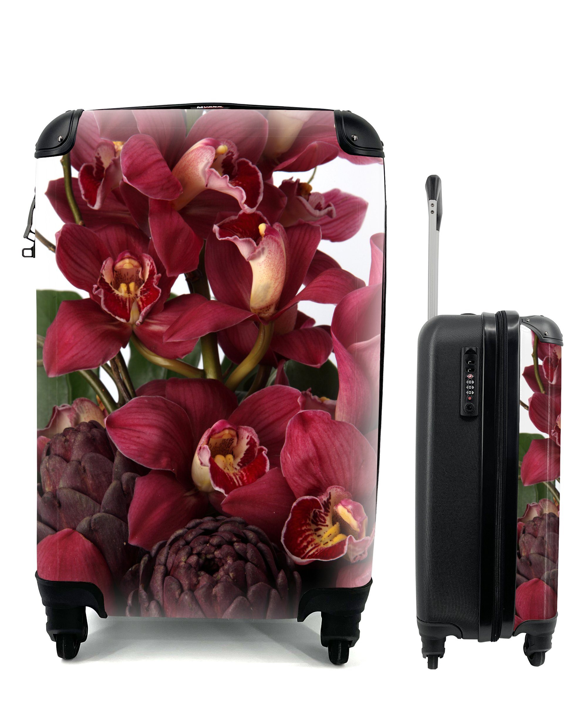 MuchoWow Handgepäckkoffer Rote Orchideen 4 Reisekoffer Trolley, Ferien, Hintergrund, Handgepäck mit Rollen, weißem für Reisetasche rollen, mit