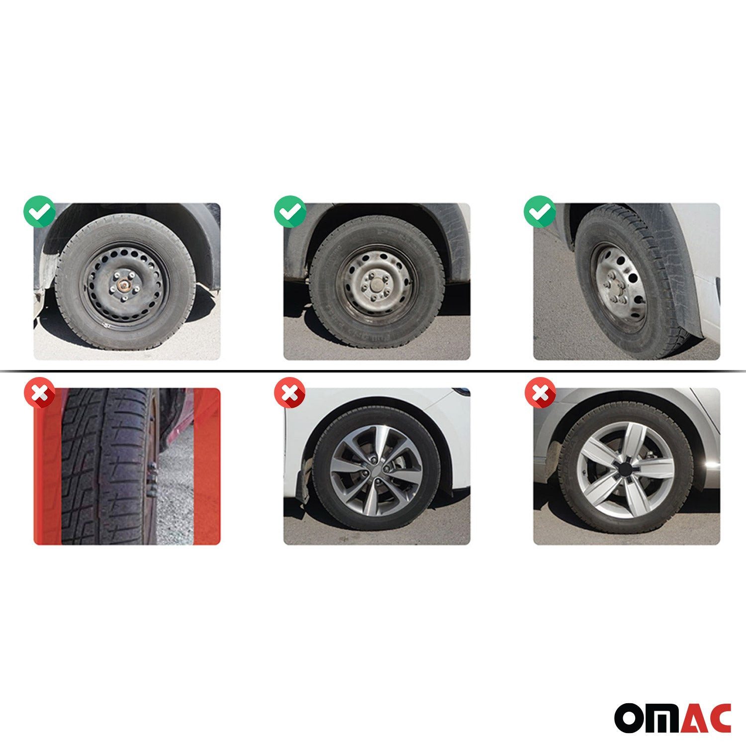 OMAC Wheel Covers 14 inch Grey & Red 4-piece set, (4-pcs) Easy installation, lightweight, car wash safe