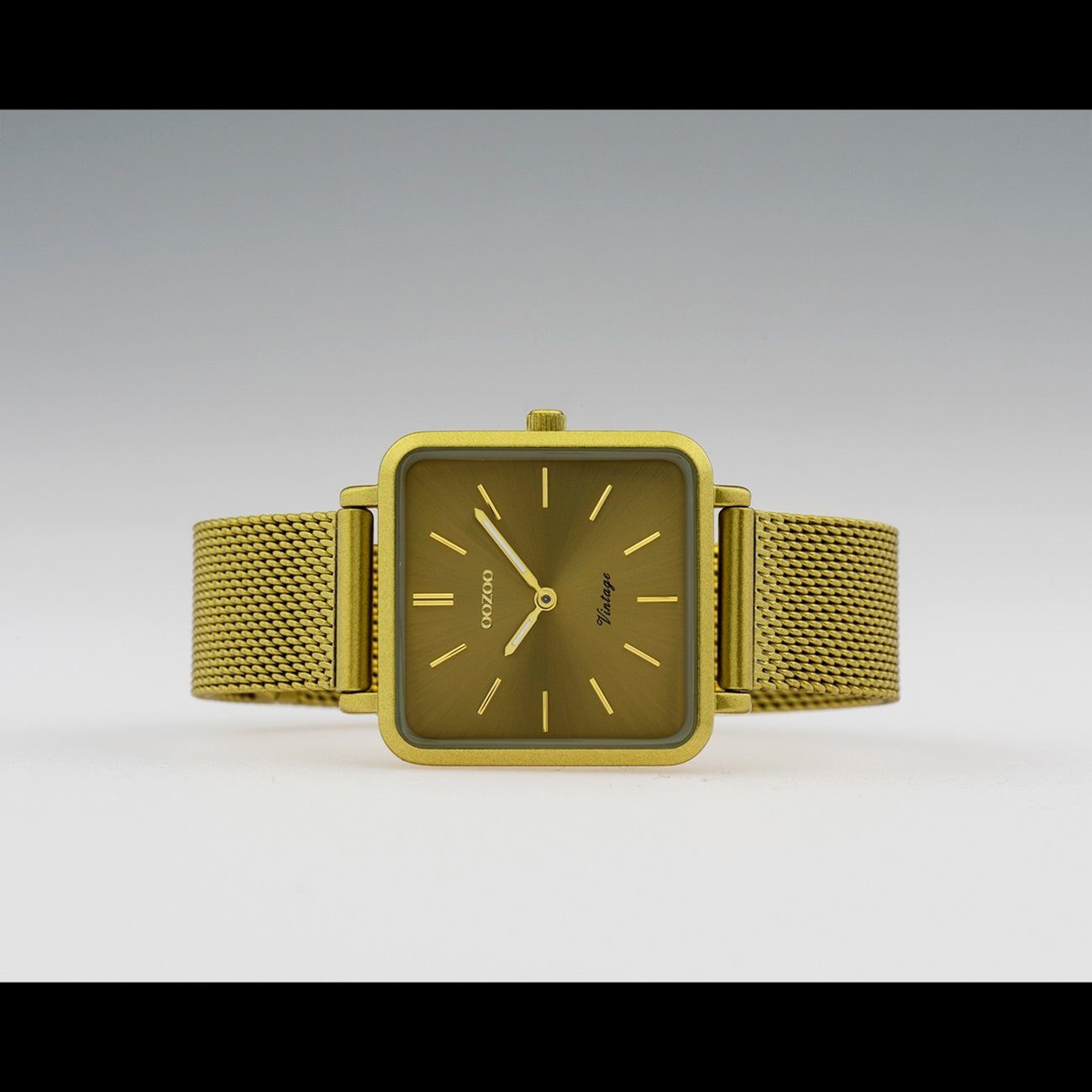 Armbanduhr gold klein OOZOO (ca. Fashion-Style Edelstahlarmband, Analog, eckig, Damen Oozoo Quarzuhr Damenuhr 29mm)