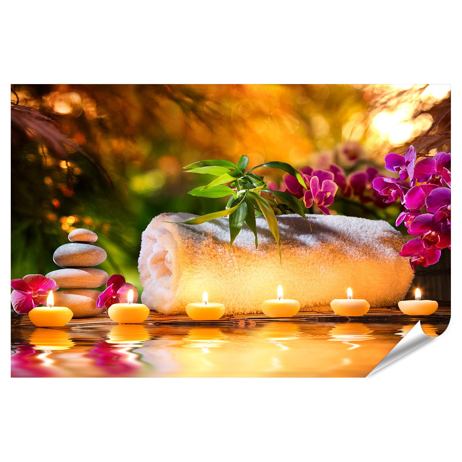 islandburner Poster Spa Massage Pflanzen Kerzen Und Wasser Fotodruck