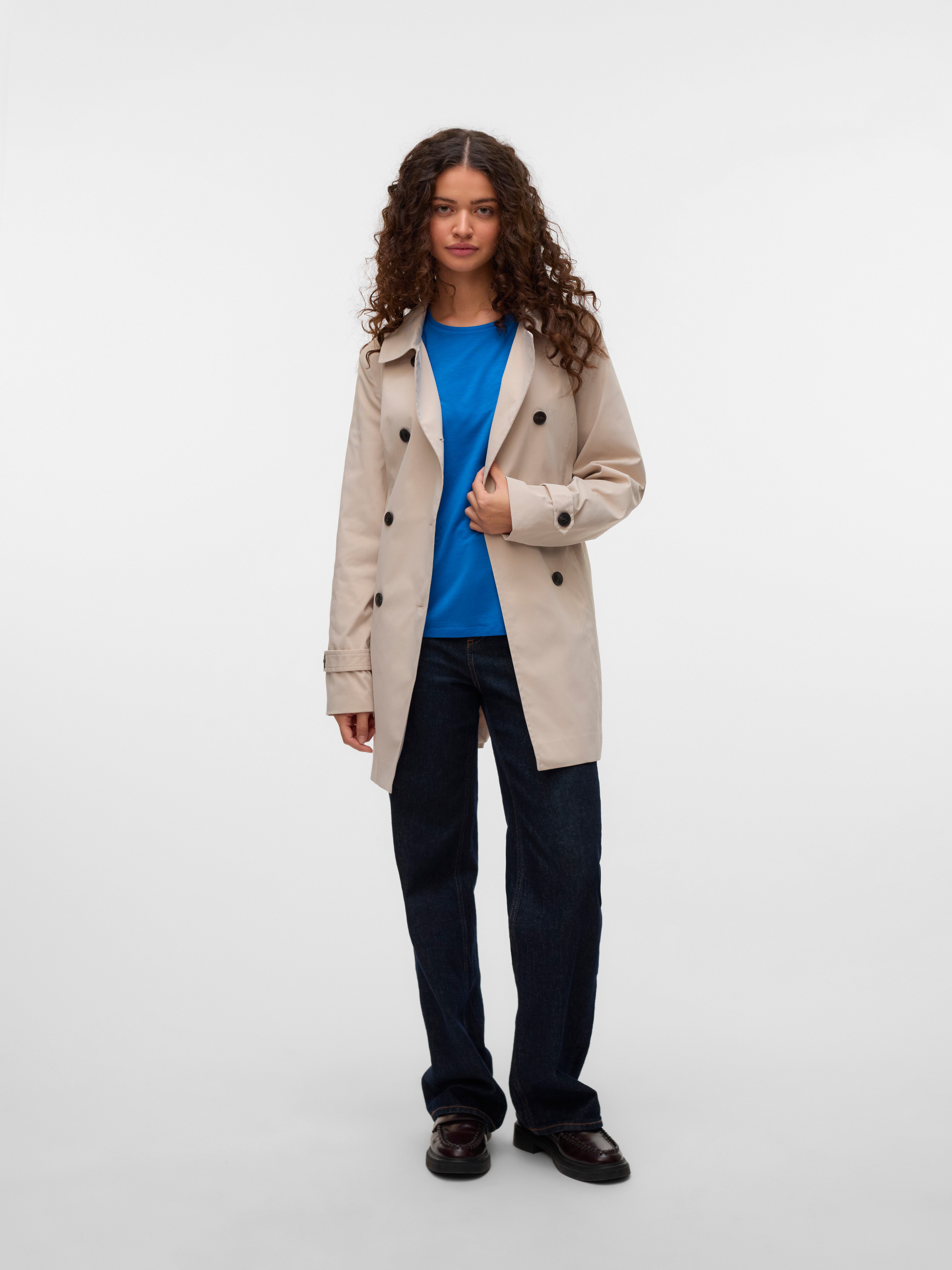 Vero Moda Trenchcoat VMCHELSEA OLIVIA TRENCHCOAT NOOS kurzer 2-Reiher mit abnehmbarem Bindegürtel