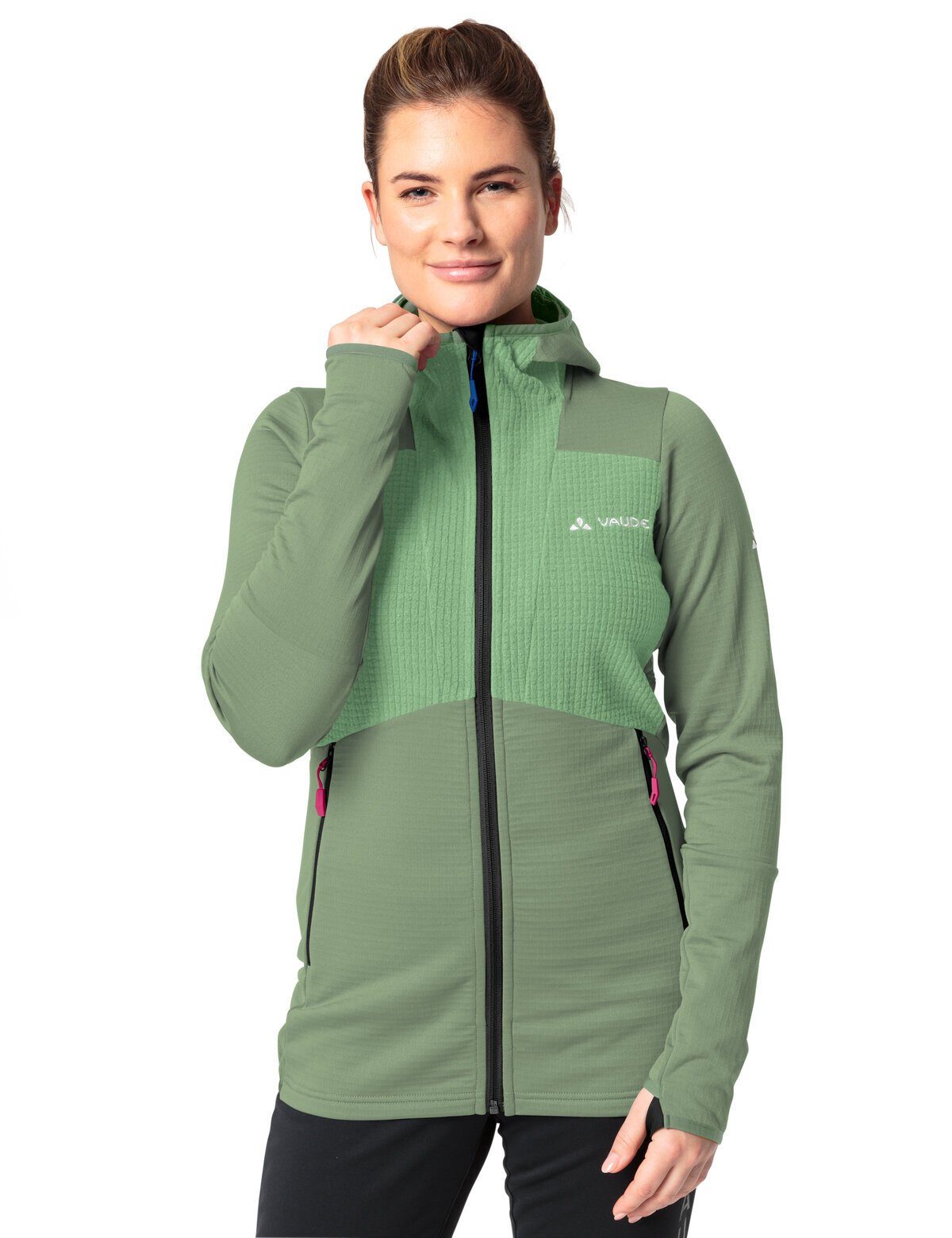 Outdoorjacke Women's Klimaneutral (1-St) Fleece vera Monviso Jacket kompensiert Hooded Grid VAUDE aloe