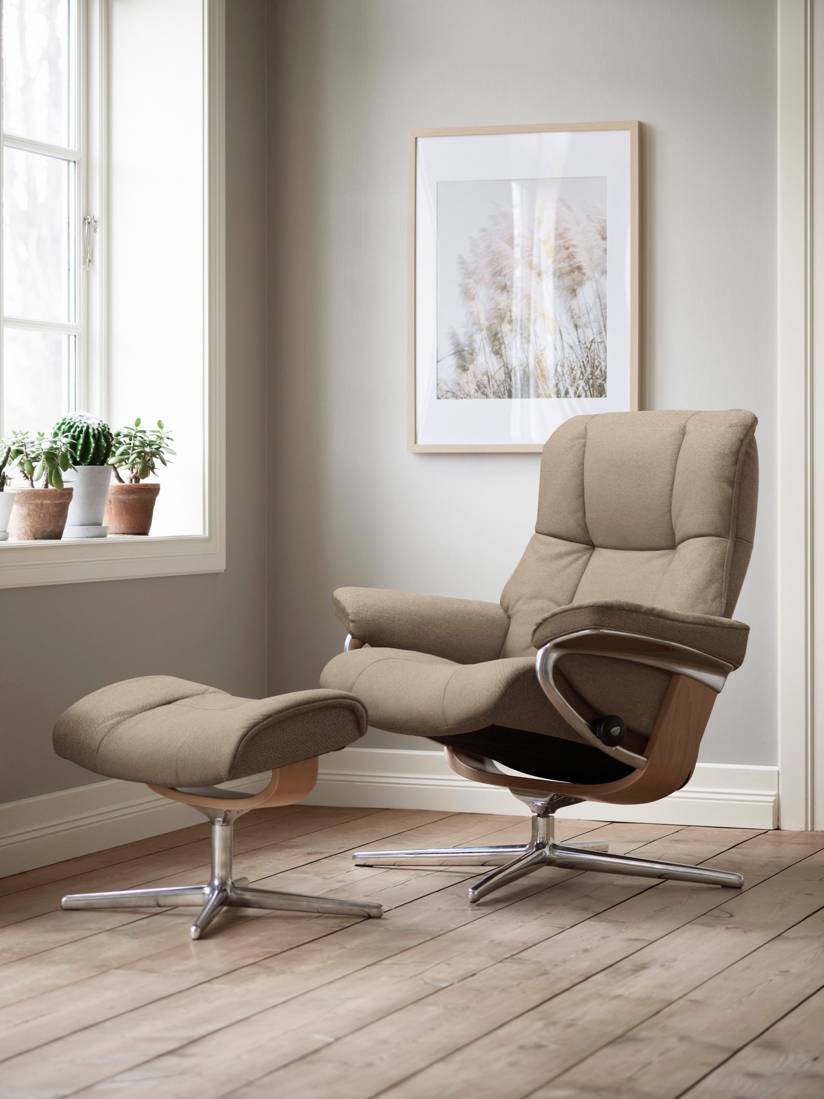 Base, Hocker, S, mit Relaxsessel Mayfair Stressless® L, & Cross M Größe Hocker), (Set, mit mit Holzakzent Eiche Relaxsessel