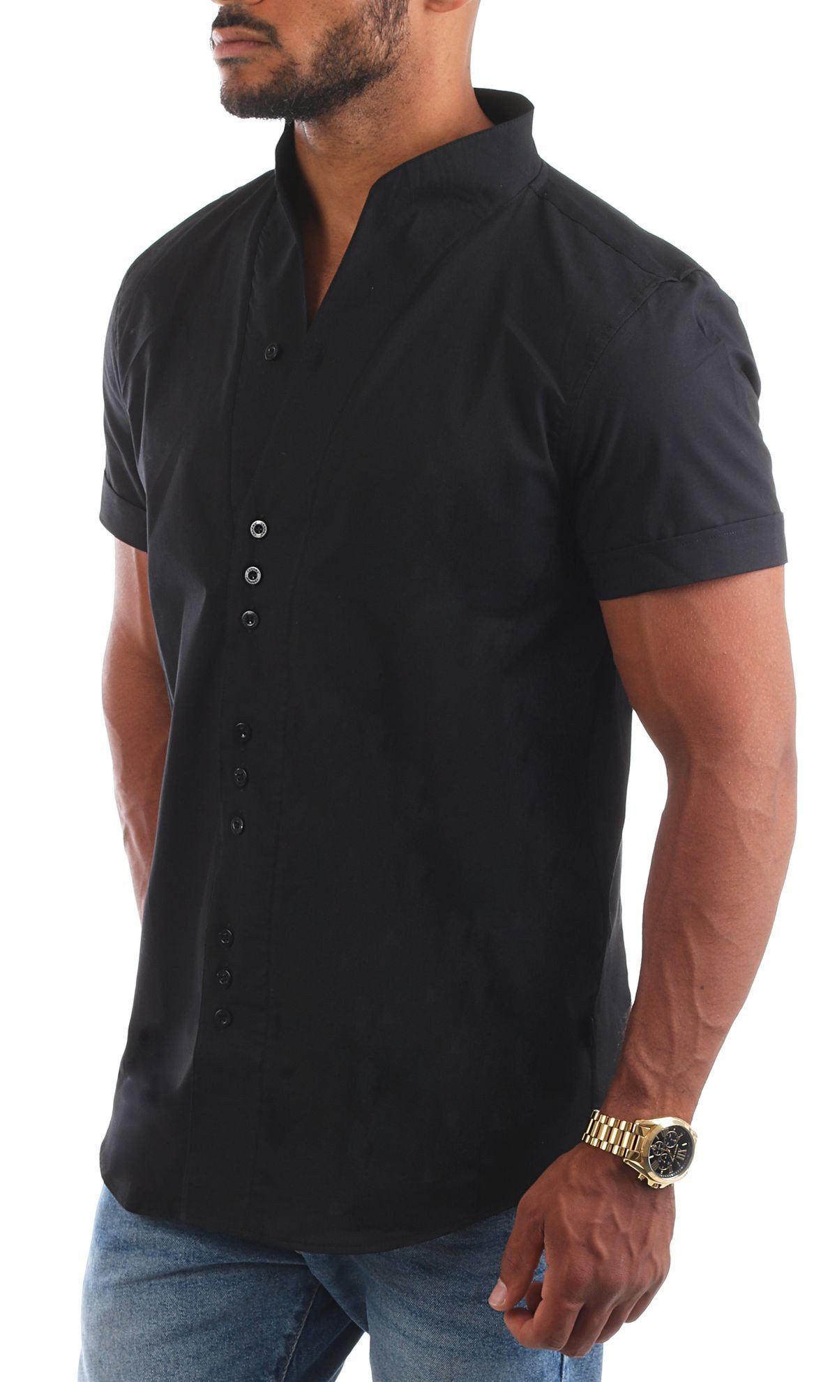 CARISMA Kurzarmhemd Herren Hemd Basic einfarbig 9118 / 9119 Regular Kurzarm Stehkragenkragen Uni