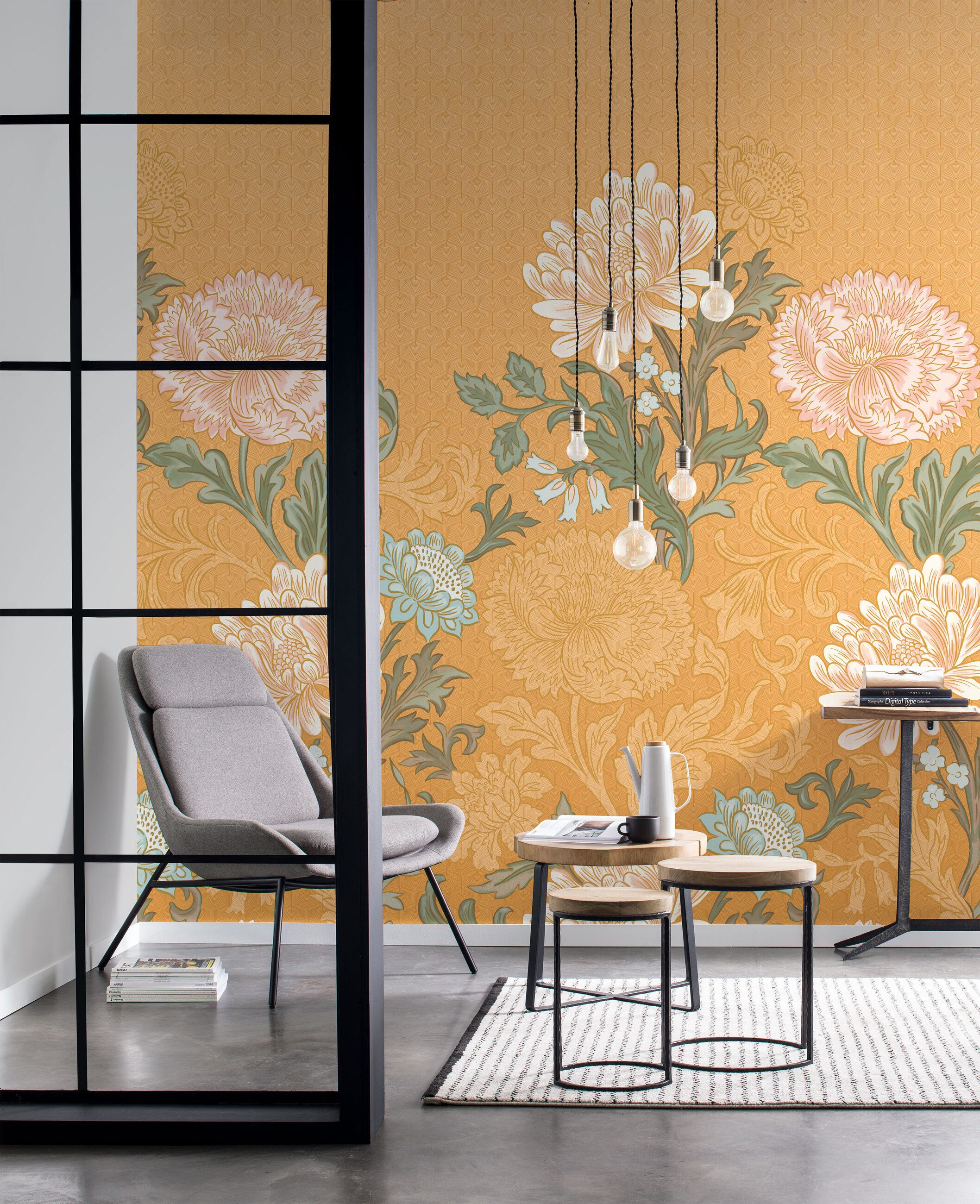 Rasch Fototapete Blätter & Blüten - Vliestapete Gelb, floral, (1 Rolle, 1 St., 3 m x 2 m), Lichtbeständige Farben - Feucht abwischbar - Restlost abziehbar