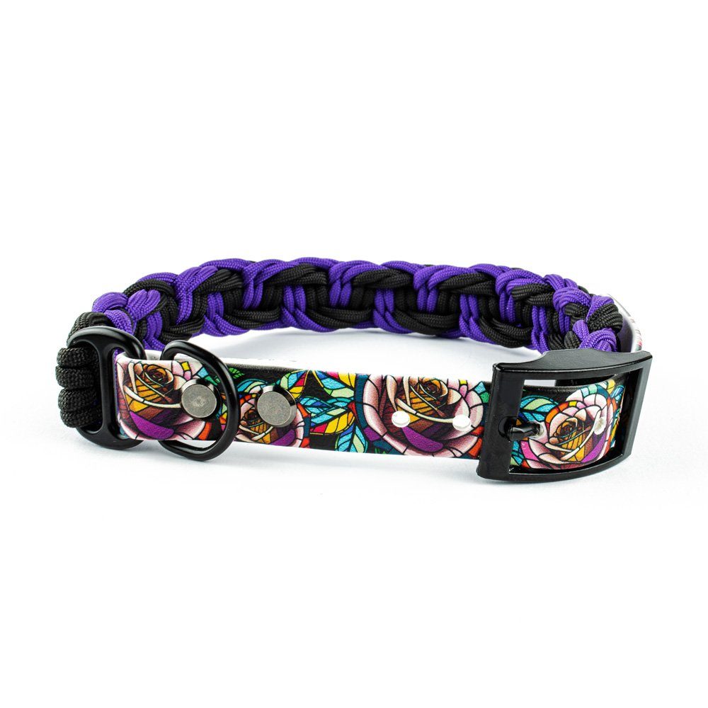 Tierluxe Hunde-Halsband Purple Rose, Biothane, Paracord, Handgemacht