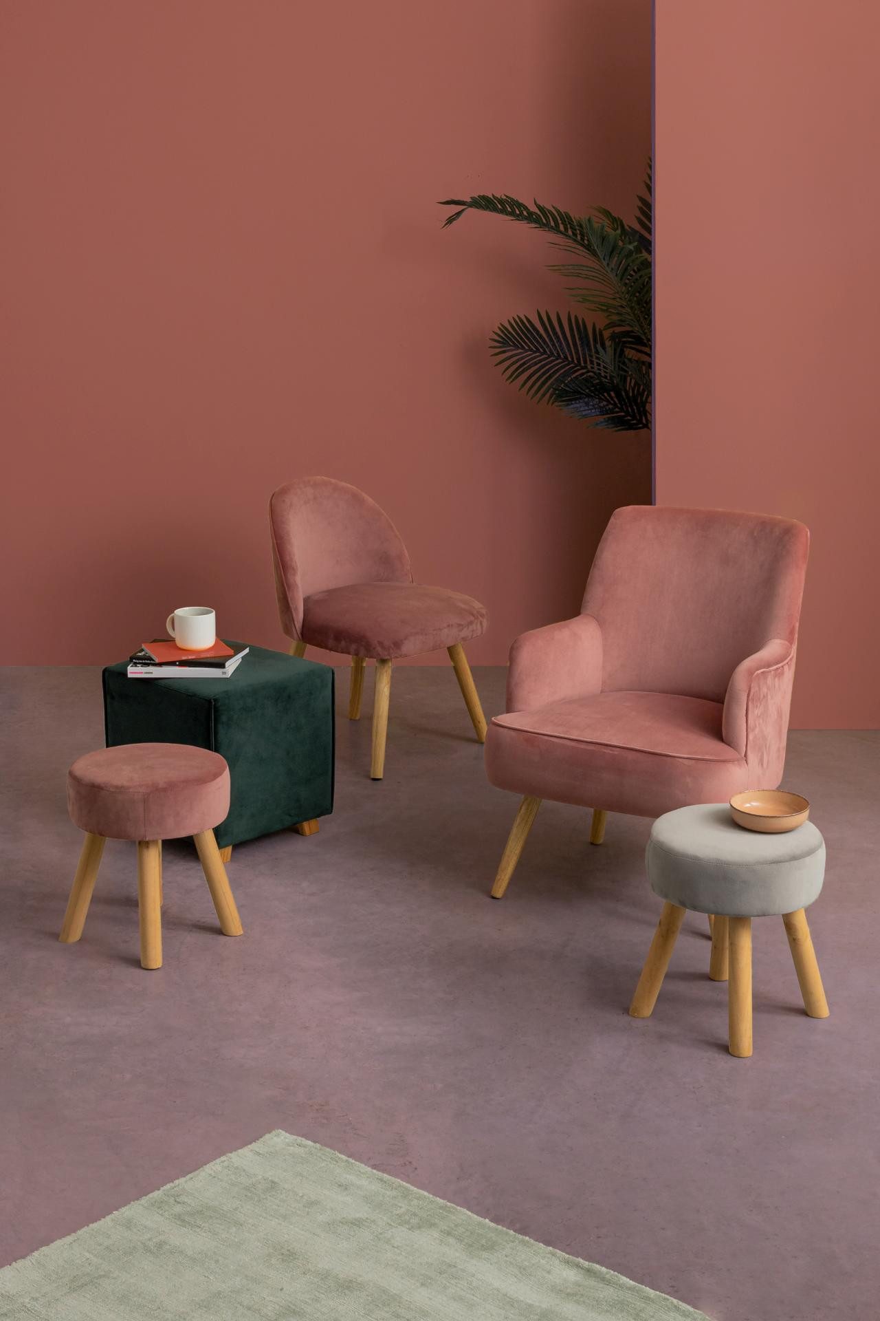 Bizzotto Hocker Adeline in Samt-Optik, Rosa günstig online kaufen