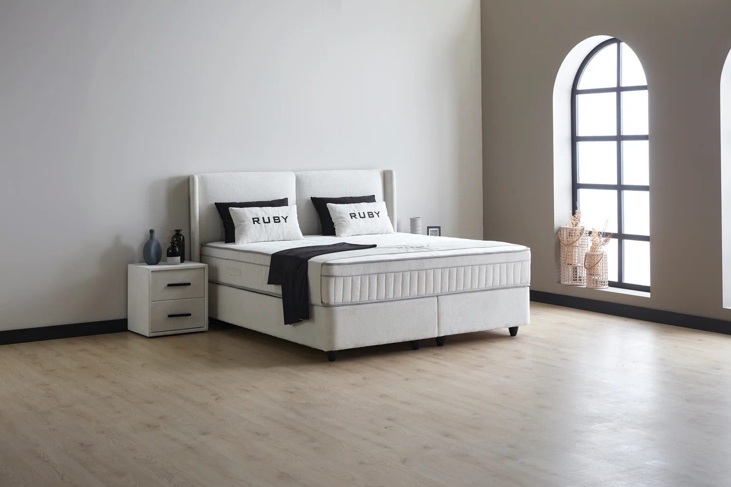 abc bedding Boxspringbett Komfortbett RUBY mit Samtstoff in Weiß, Voll-orth günstig online kaufen