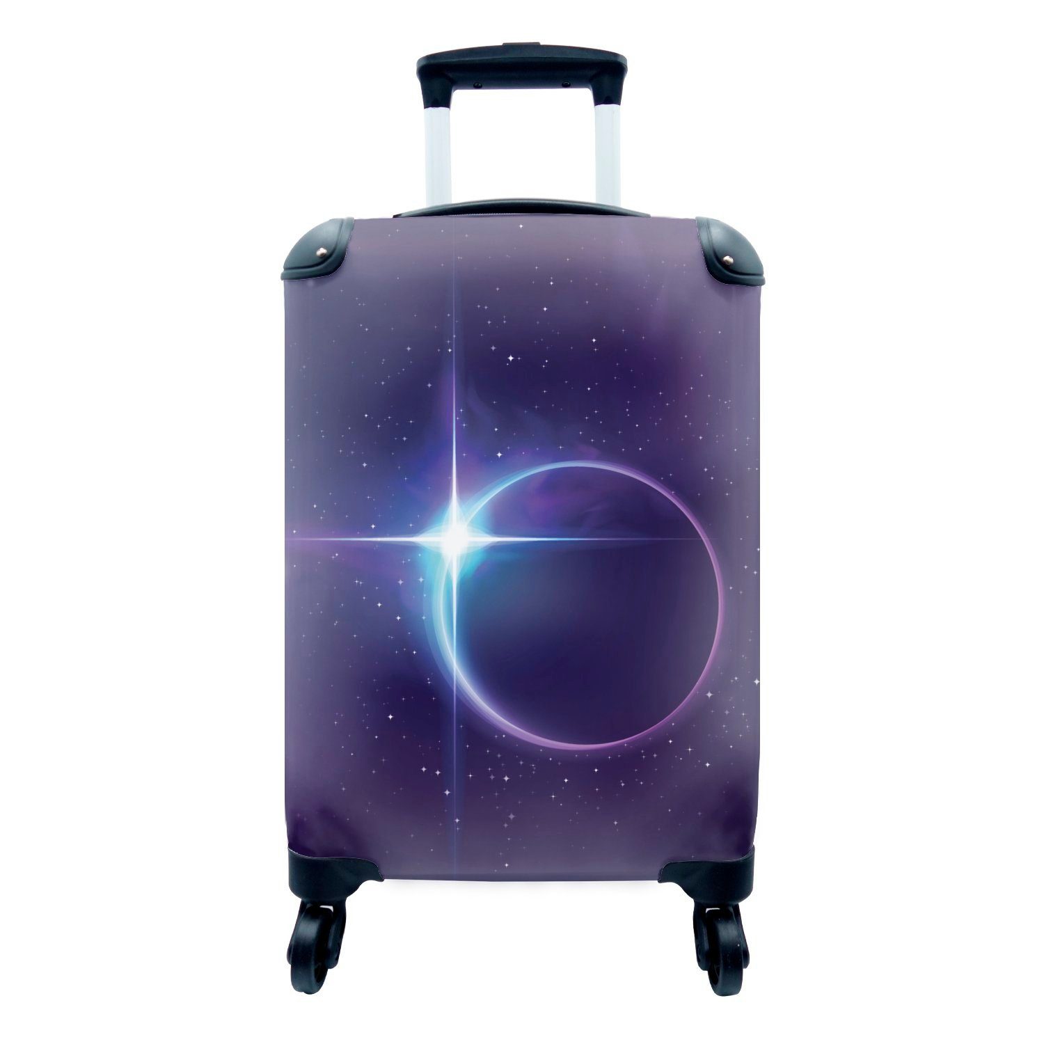 MuchoWow Handgepäckkoffer Illustration eines Sterns um die Korona der Sonnenfinsternis, 4 Rollen, Reisetasche mit rollen, Handgepäck für Ferien, Trolley, Reisekoffer