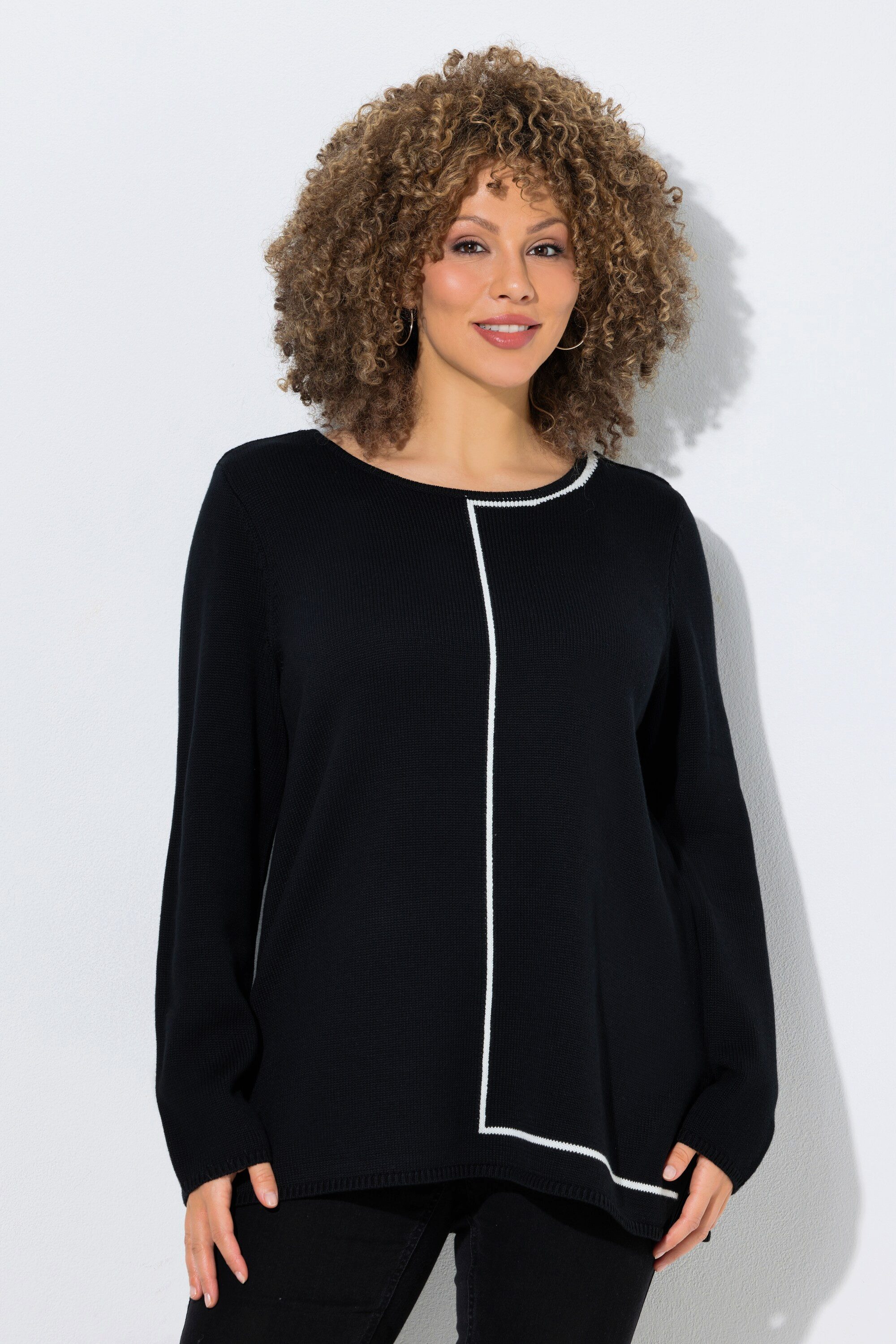 Ulla Popken Strickpullover Pullover Zierlinien Rundhals Langarm