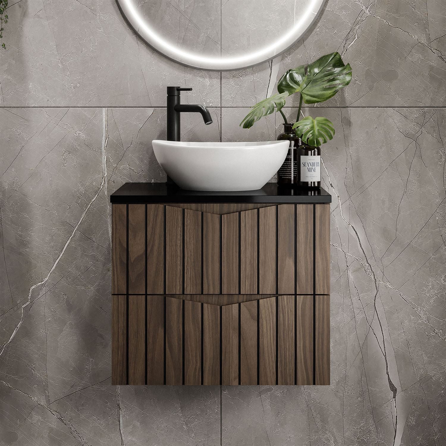Lookway Badmöbel-Set HIKARI I 60 cm Hängeschrank mit Aufsatzwaschbecken, (Badezimmerschrank mit wählbarem Becken und Armatur), mit Soft-Close-System, Breite: 60 – Bild 5 von 5