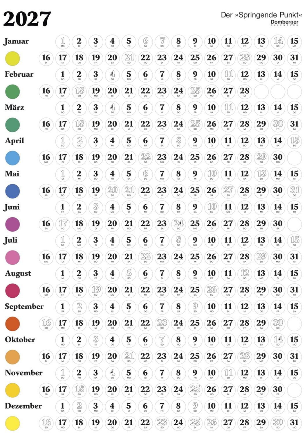 Wandkalender Der Lange Springende Punkt weiß 2027