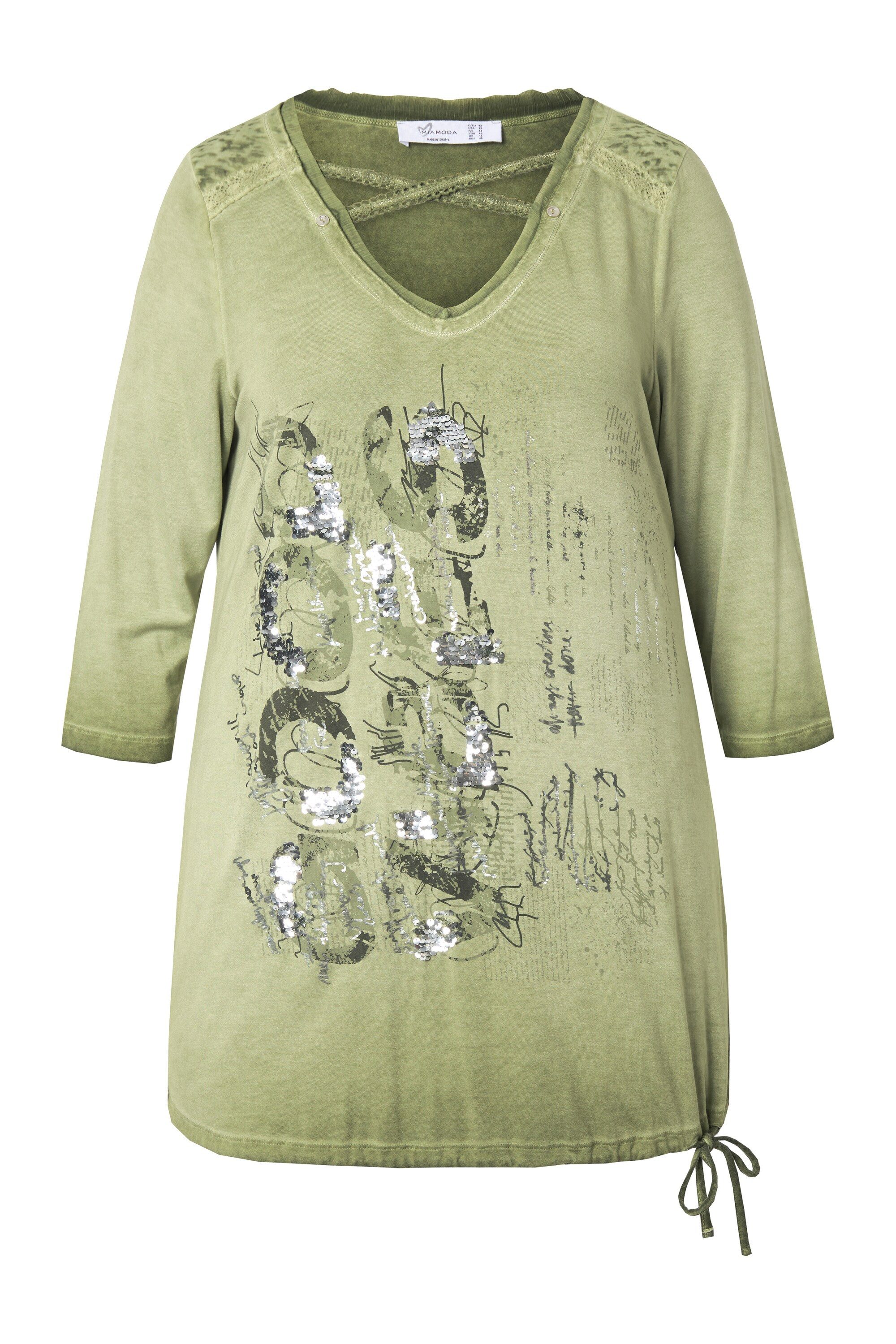 MIAMODA T-Shirt Longshirt verzierter Druck Saumknoten günstig online kaufen