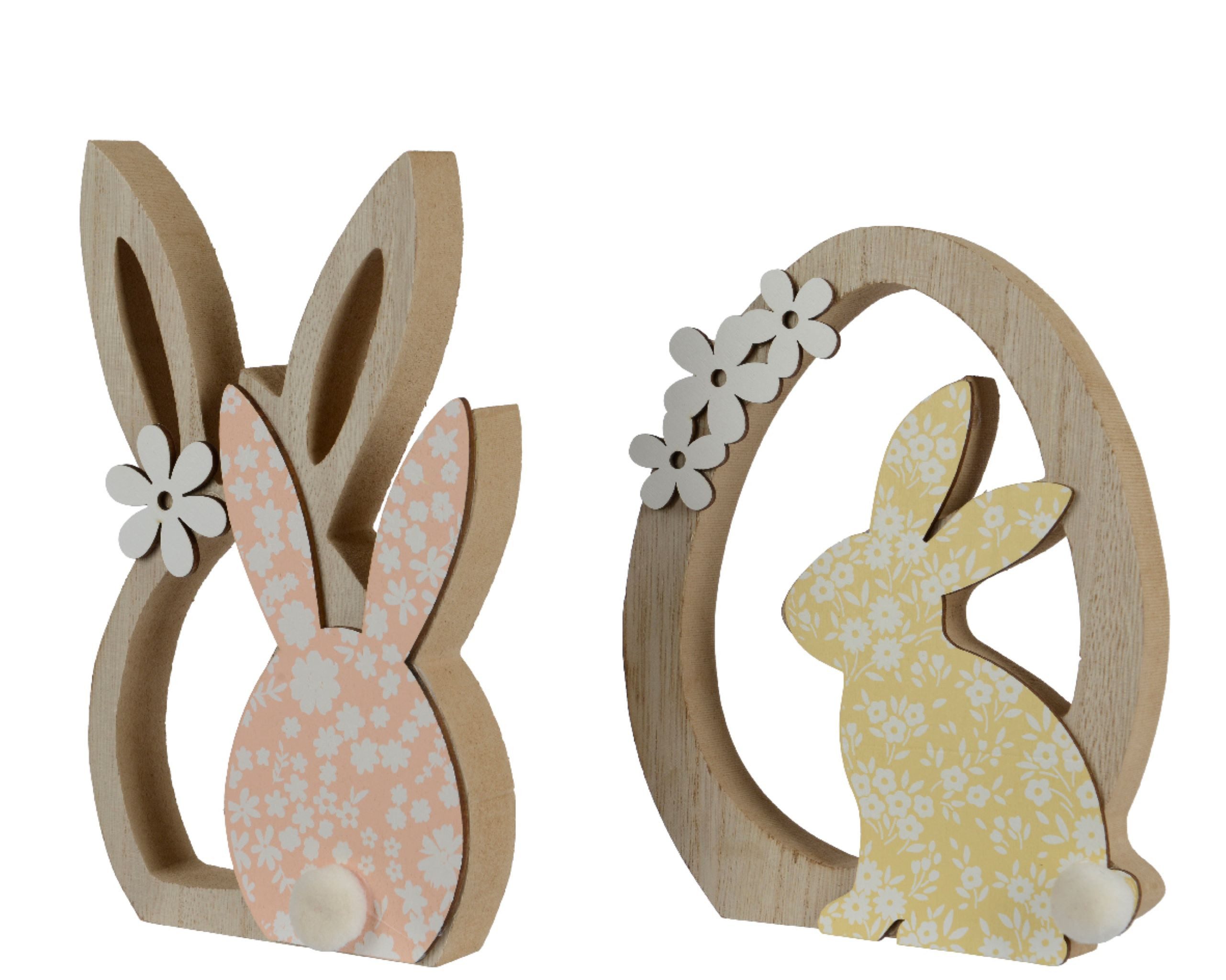 Decoris season decorations Osterfigur, Dekofigur Hase 18cm Holz mit Blumenmuster 1 Stück sortiert