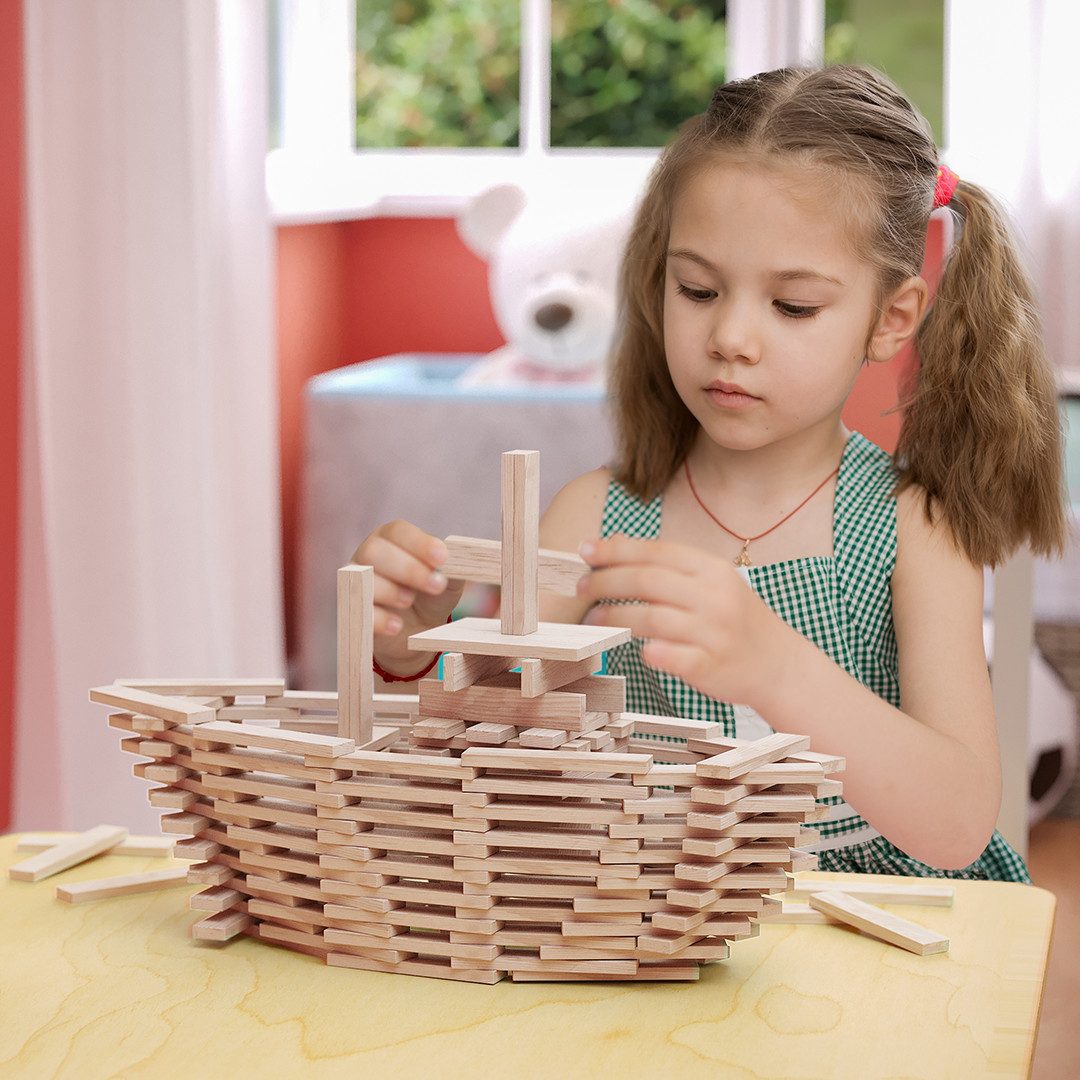 Bellabino Sabino Spielbausteine, (240 Stück), Holzbausteine zum Bauen & Basteln, Kiefernholz natur, ab 3 Jahren