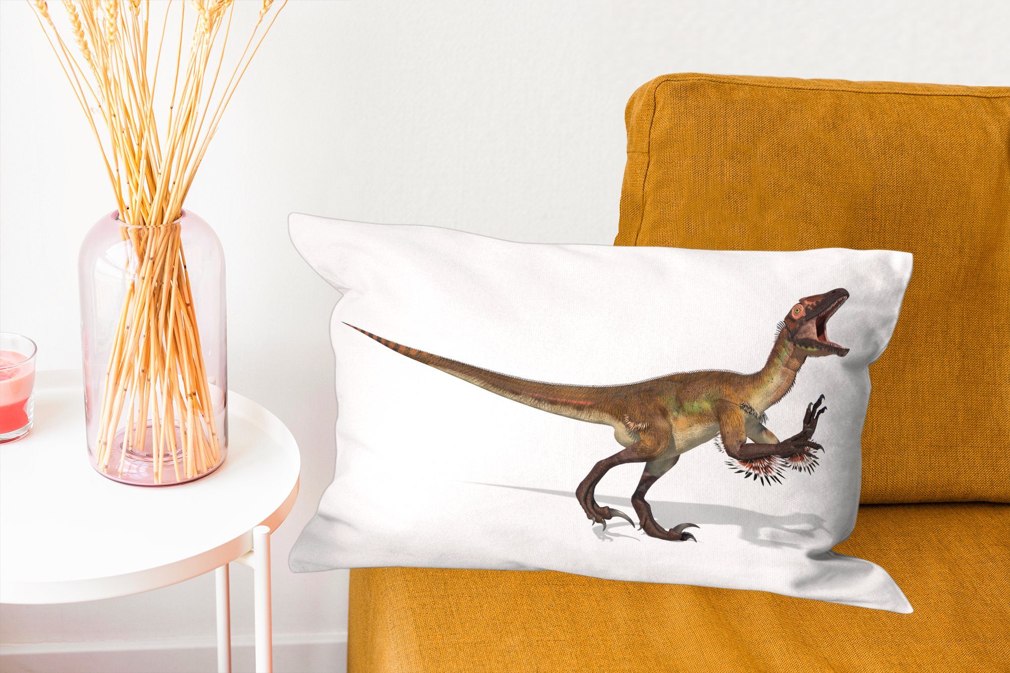 MuchoWow Dekokissen Illustration von Dekoration, Wohzimmer mit Zierkissen, Dekokissen Utahraptor, Füllung, Schlafzimmer