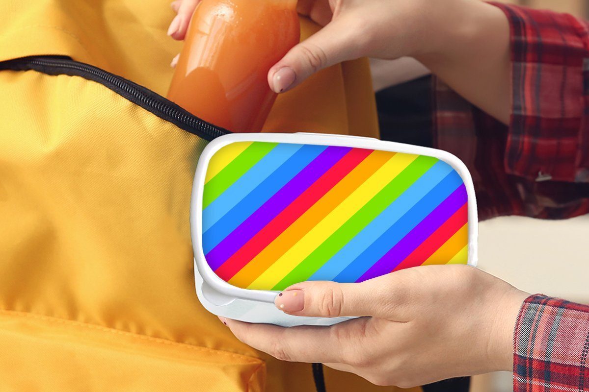 MuchoWow Lunchbox Erwachsene, Brotbox (2-tlg), Kinder - und Brotdose, Mädchen Muster für für Jungs Regenbogen weiß - Kunststoff, und Stolz