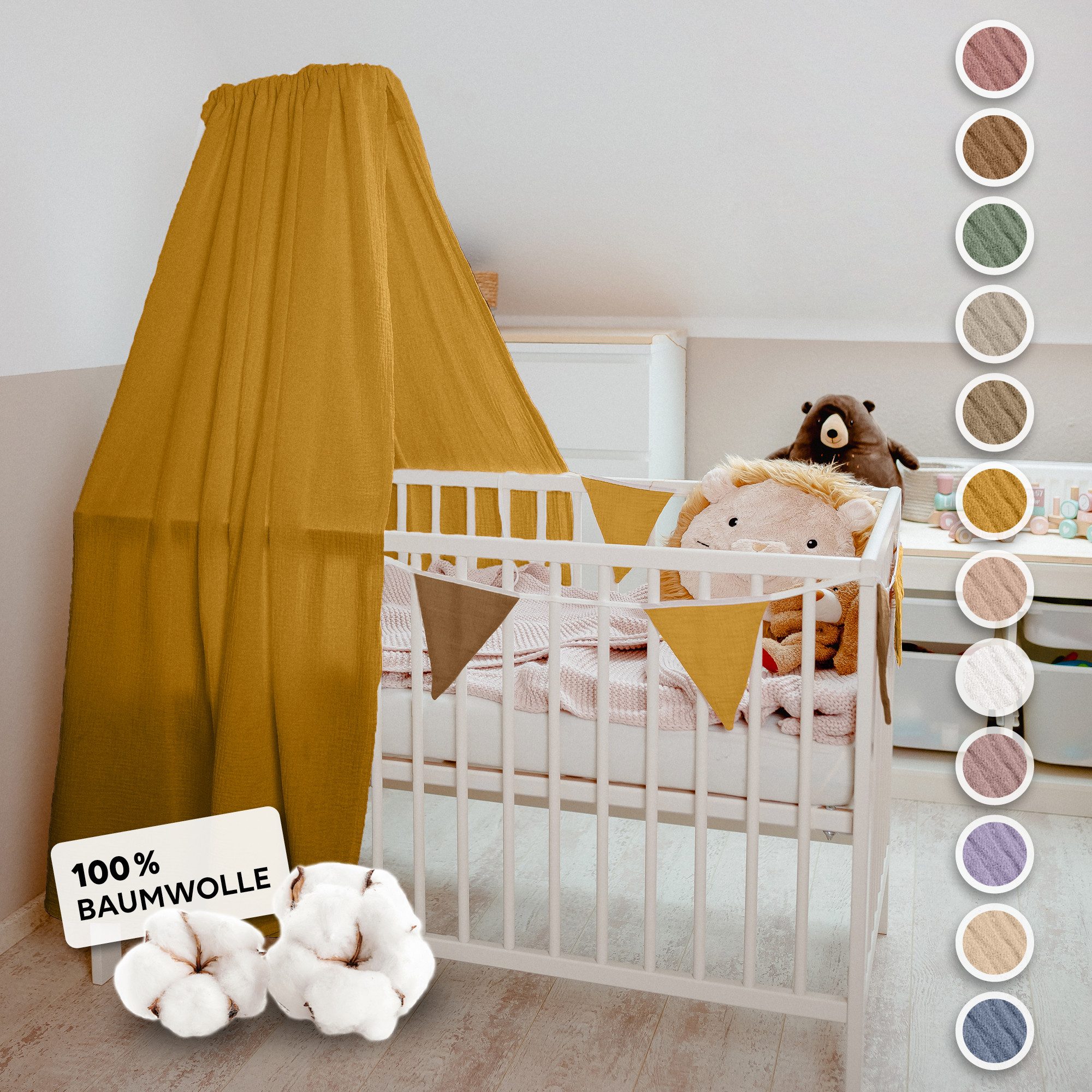 lilimaus Betthimmel Babybett Himmel aus 100% Musselin - luftiger Baldachin (1-tlg), behaglicher Rückzugsort im Babybett - sanft zu zarter Babyhaut