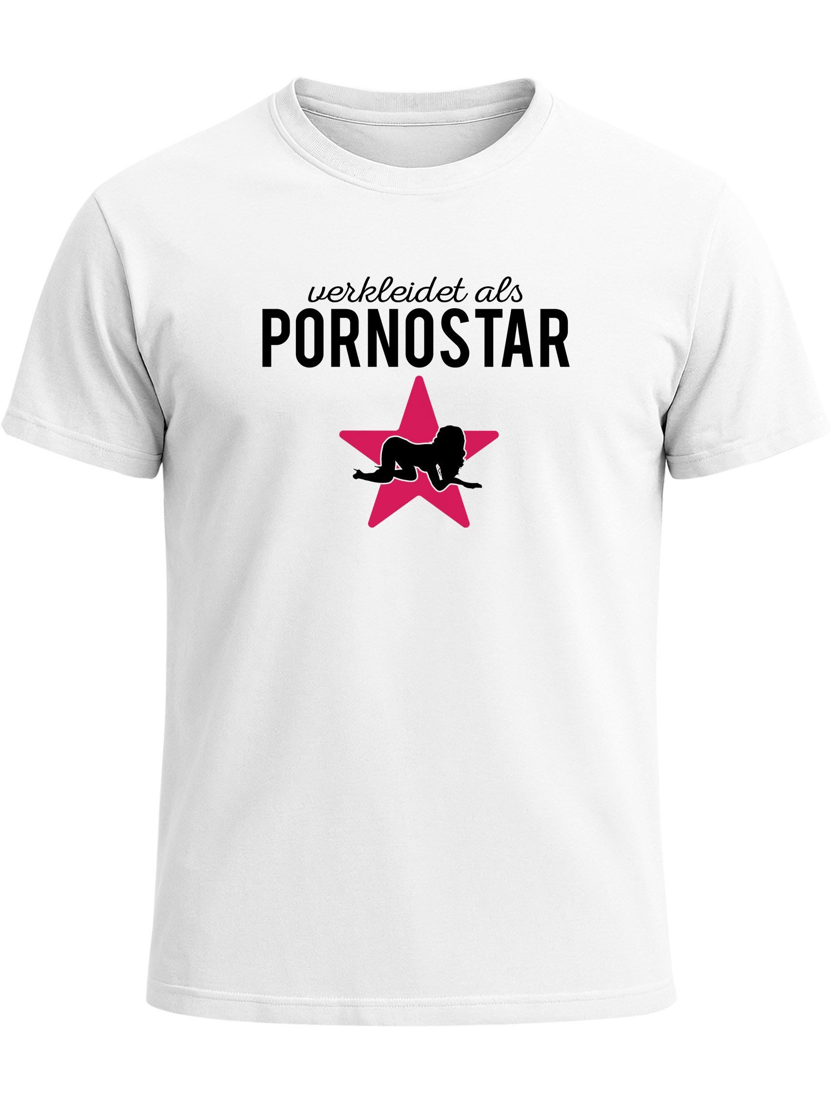 MoonWorks Print-Shirt Herren T-Shirt verkleidet als Pornostar Kostüm Verkleidung Erotik mit Print