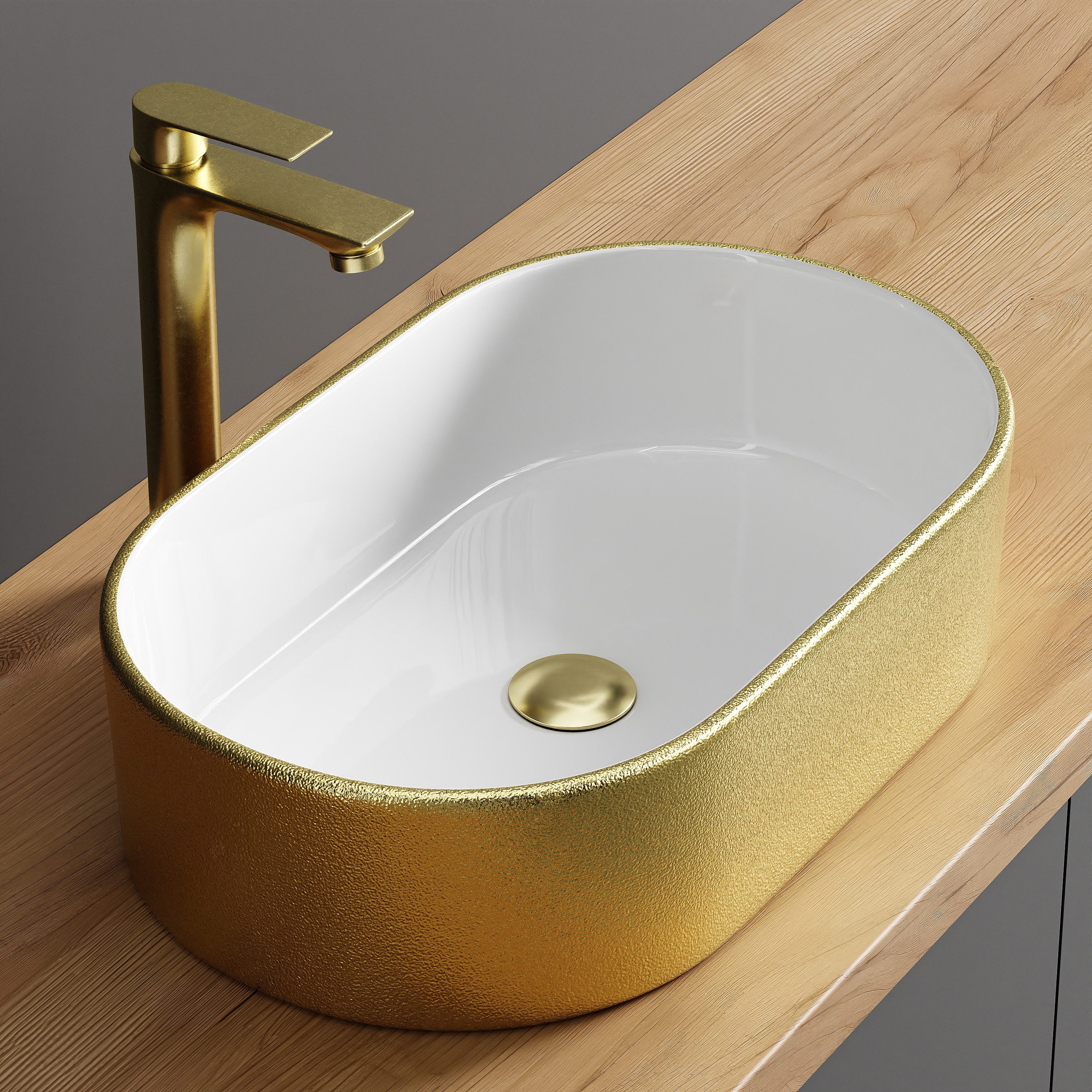 Planetmöbel Aufsatzwaschbecken Aquil Elegant Badezimmer Waschbecken 55 cm oval für Waschtisch (Keramik Aufsatzwaschbecken für Bad, Gäste WC, 1-St., Waschschale 55 x 34 x 14 cm ohne Hahnloch und Überlauf), für Waschtische oder Waschplätze