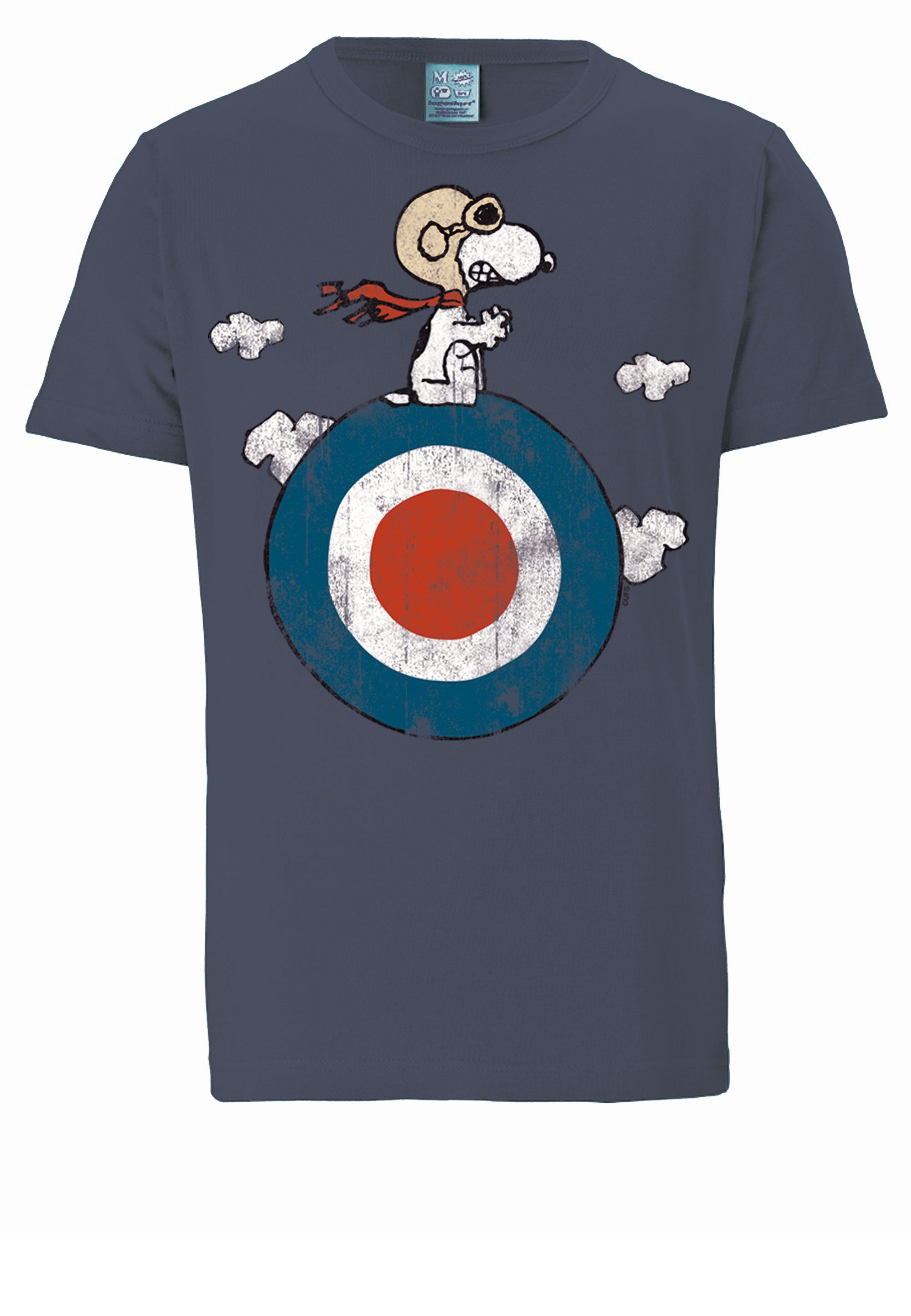 LOGOSHIRT T-Shirt Peanuts - Snoopy blau-grau Print lizenziertem mit