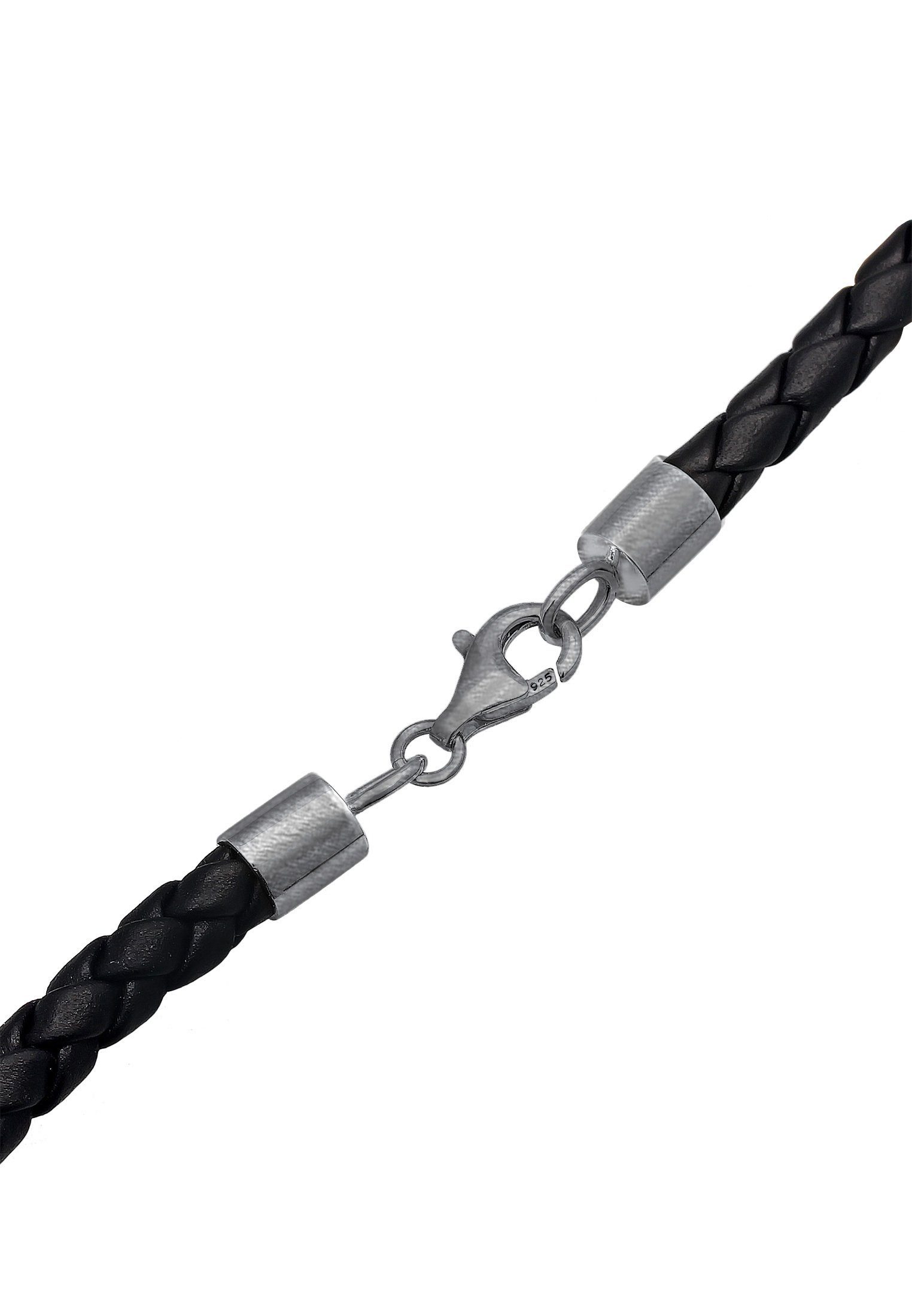 Kuzzoi Kette mit Anhänger Herren Lederkette Kreuz Oxidiert Matt 925 Silber