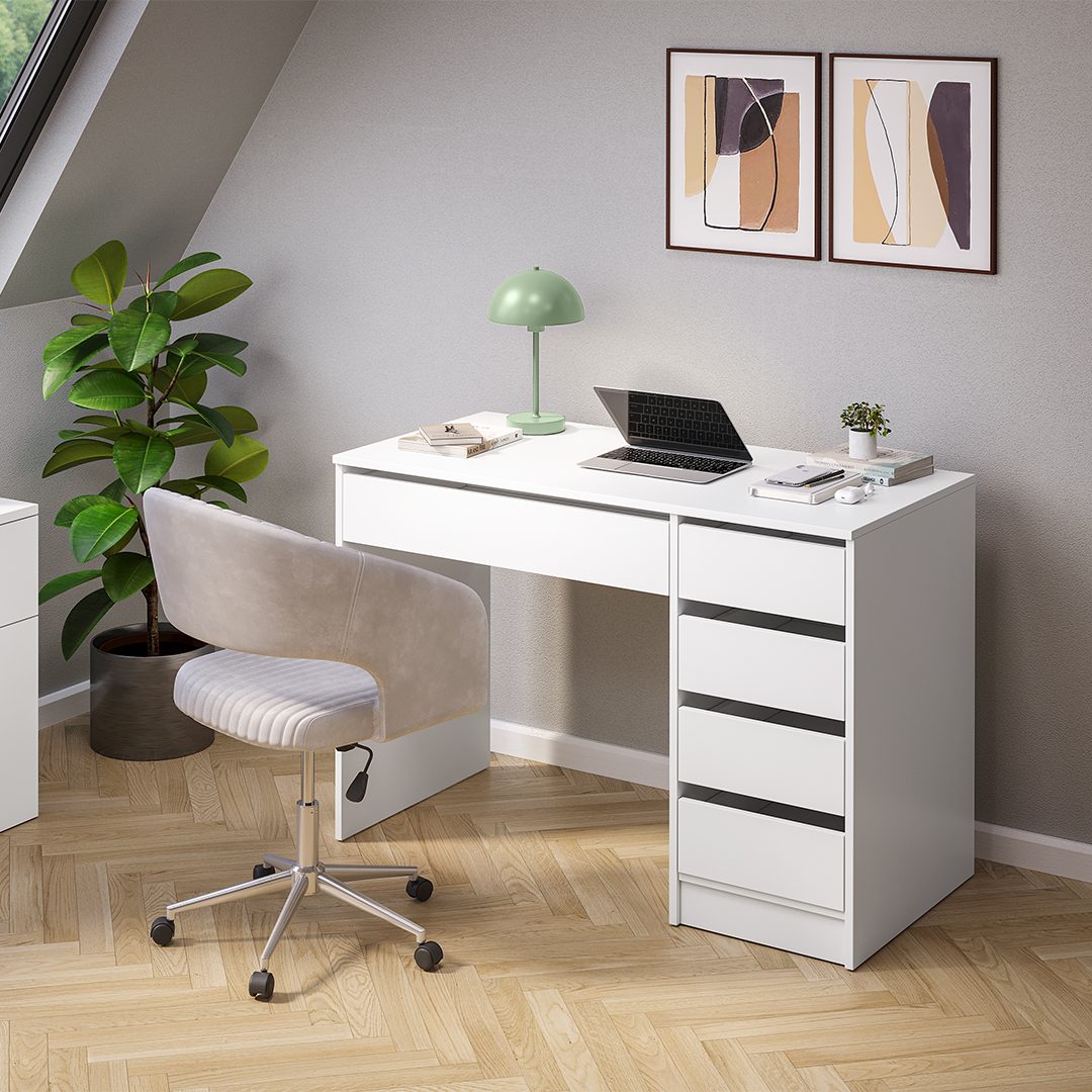 Bellamio Schreibtisch Nore mit Schubladen (weiß, beidseitig montierbar, 110 günstig online kaufen