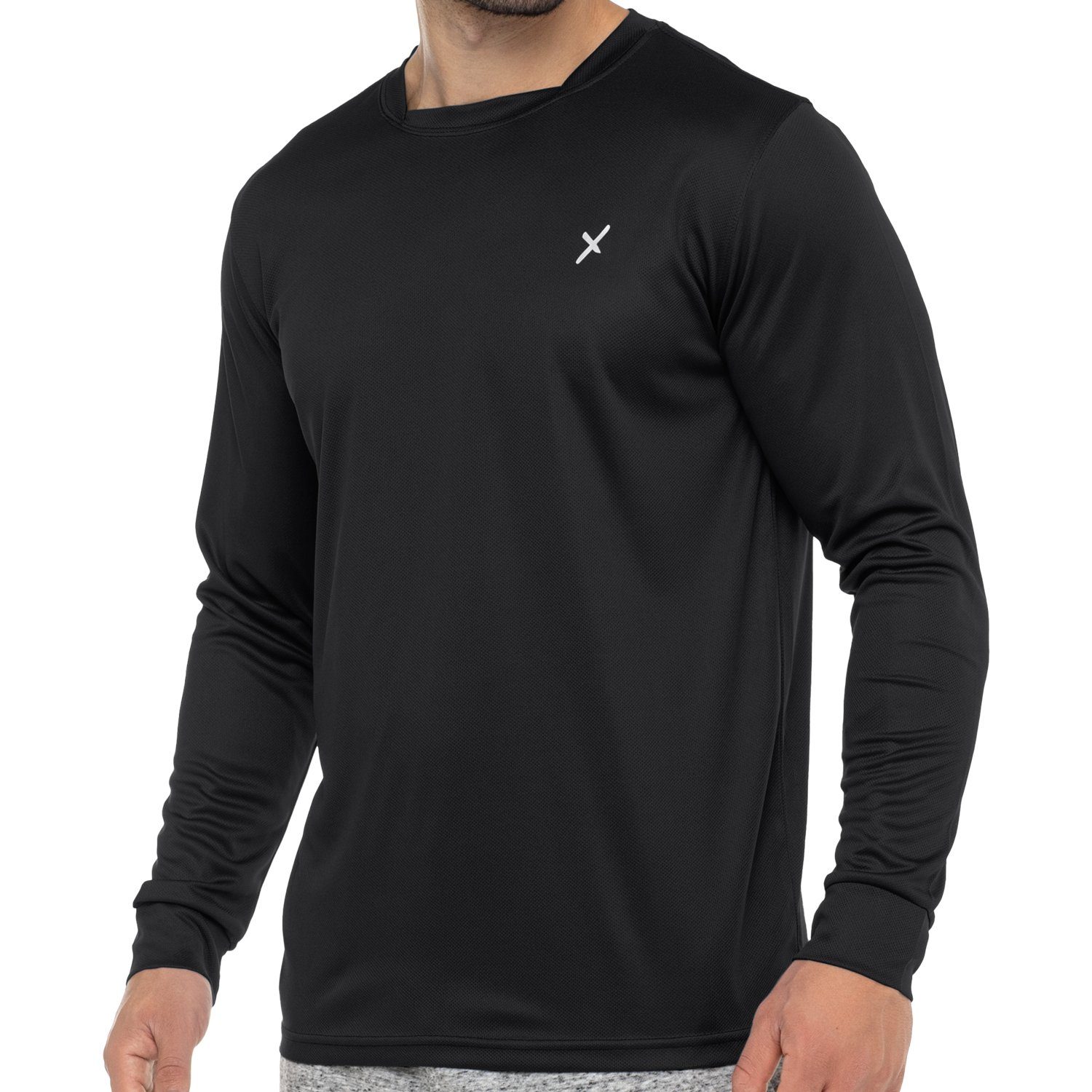 CFLEX Trainingsshirt Sport Herren Fitness Shirt Langarm, Longsleeve, Quickdry Piqué Schwarz