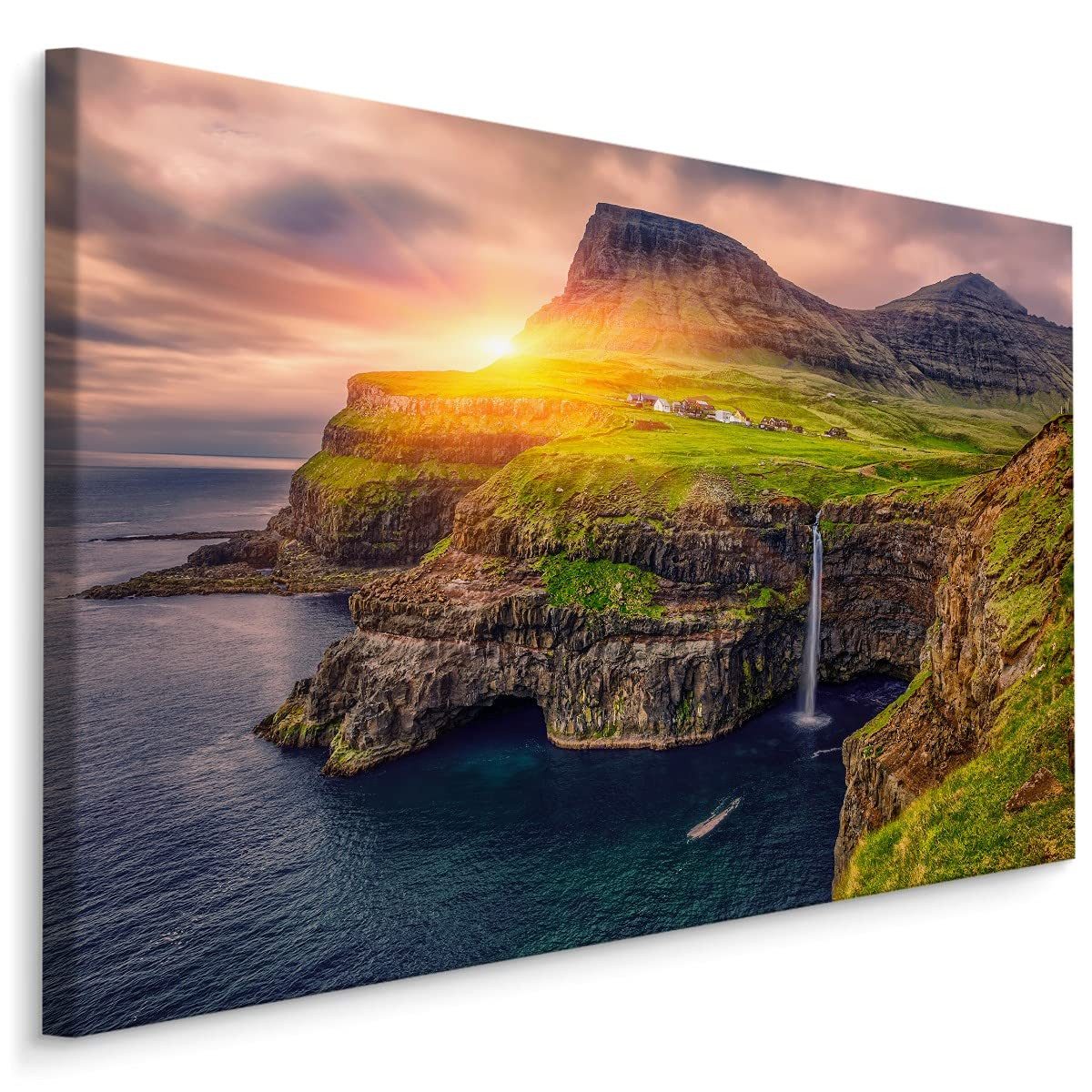 Muralo Leinwandbild Landschaft – Leinwandbild Wandbild Kunstdruck Wohnzimmer, Gewässer (1 St), Natur – Wasserfall – Ozean, 100 x 70 cm, aufhängefertig