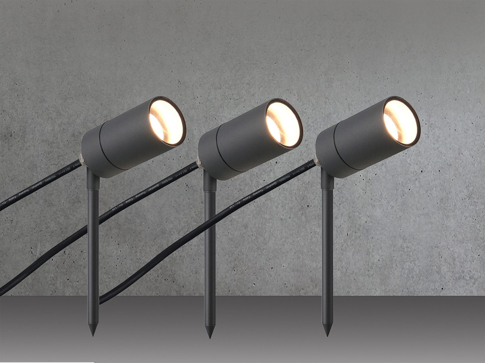 Reality Leuchten LED Gartenstrahler 3er SET mit Erdspieß & 2 Meter Kabel, LED wechselbar, warmweiß, Außenstrahler Gartenbeleuchtung mit Strom Baumstrahler Gartenlampe-n