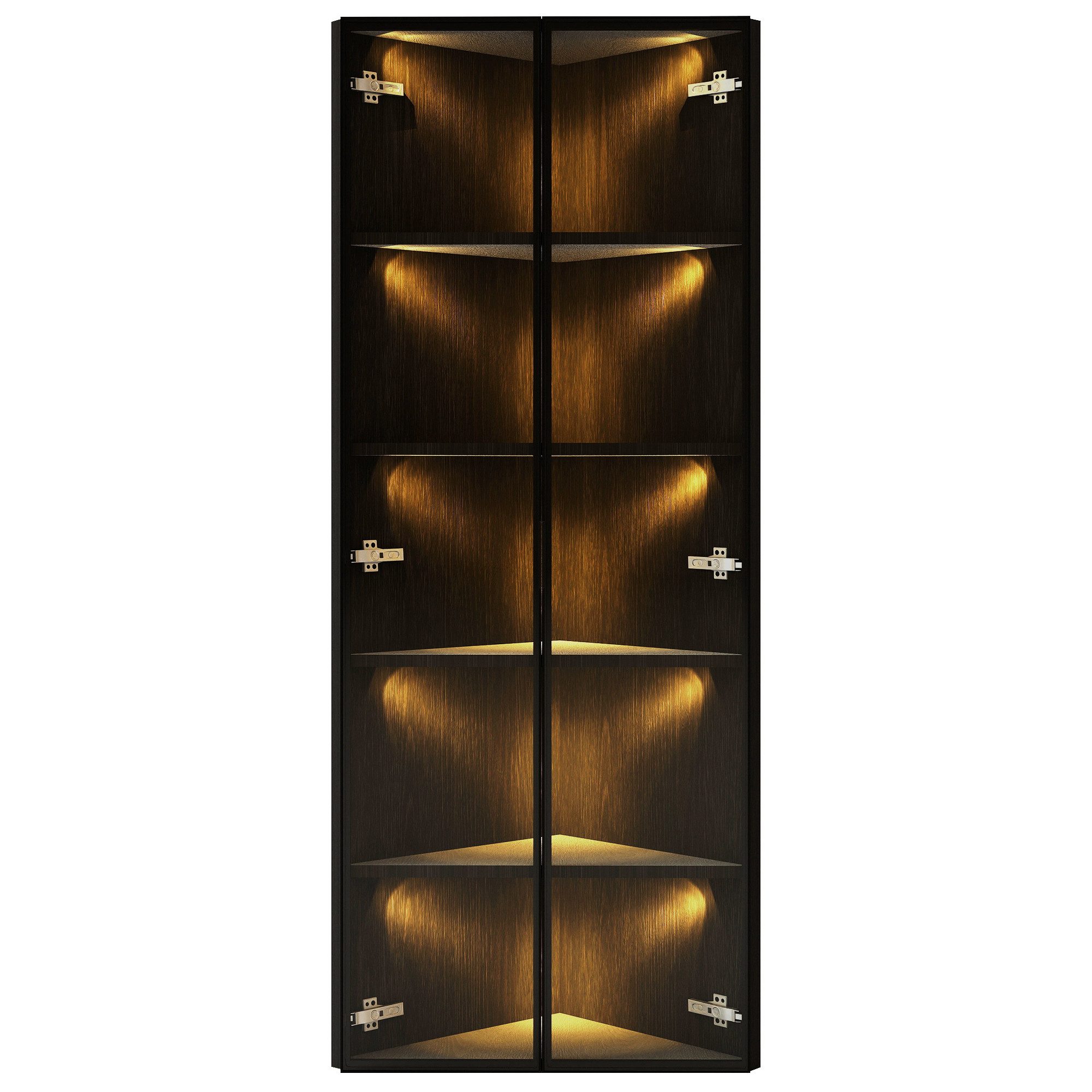 Flieks Glasvitrine Eckvitrine mit LED-Beleuchtung und 5 Fächer (1-St., B62/T35/H160 cm) Standvitrine Eckschrank Hochschrank Highboard Wohnzimmer