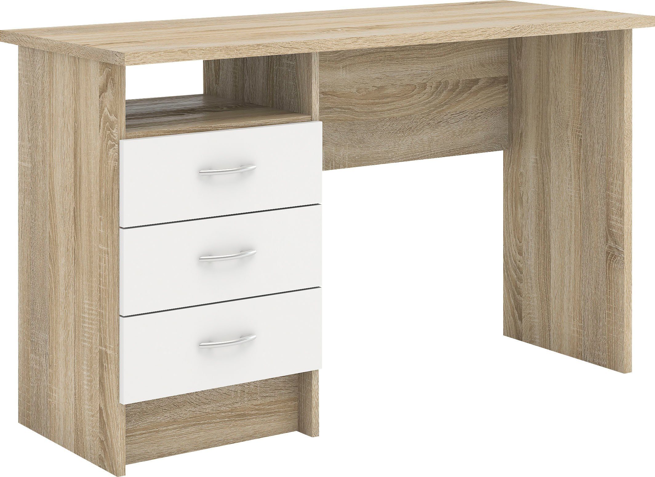 Home affaire Schreibtisch Plus, mit vielen Stauraummöglichkeiten, zeitloses Design weiß/naturfarben