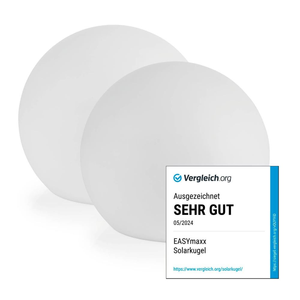 EASYmaxx LED Solarleuchte 2er- Set LED Solarleuchte mit Farbwechsel, Deko Gartenleuchte mit LED, Tageslichtsensor In & Outdoor, Kugel 30 cm