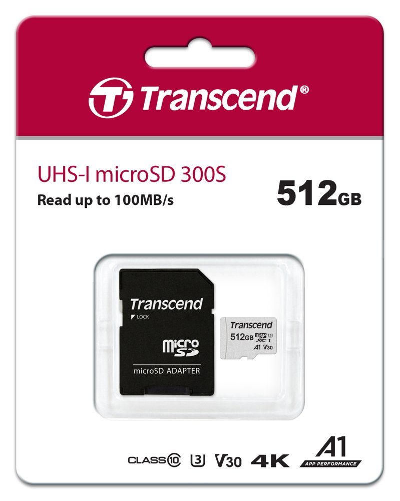Transcend Micro SDXC Karte 512GB 300S UHS-I U3 4K A1 V30 Class 10 Speicherkarte