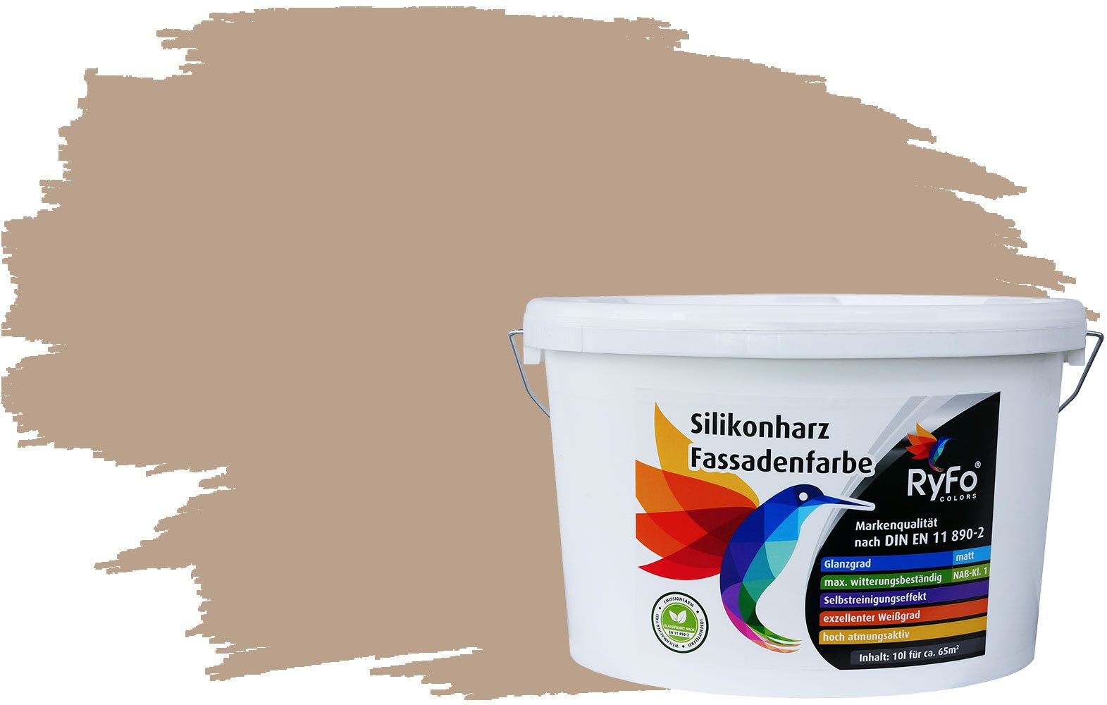 RyFo Colors Fassadenfarbe Silikonharz Fassadenfarbe Beige 10l, 1 L ca. 6 m², Wasserabweisend, diffusionsfähig, schützt vor Schmutz, UV-beständig
