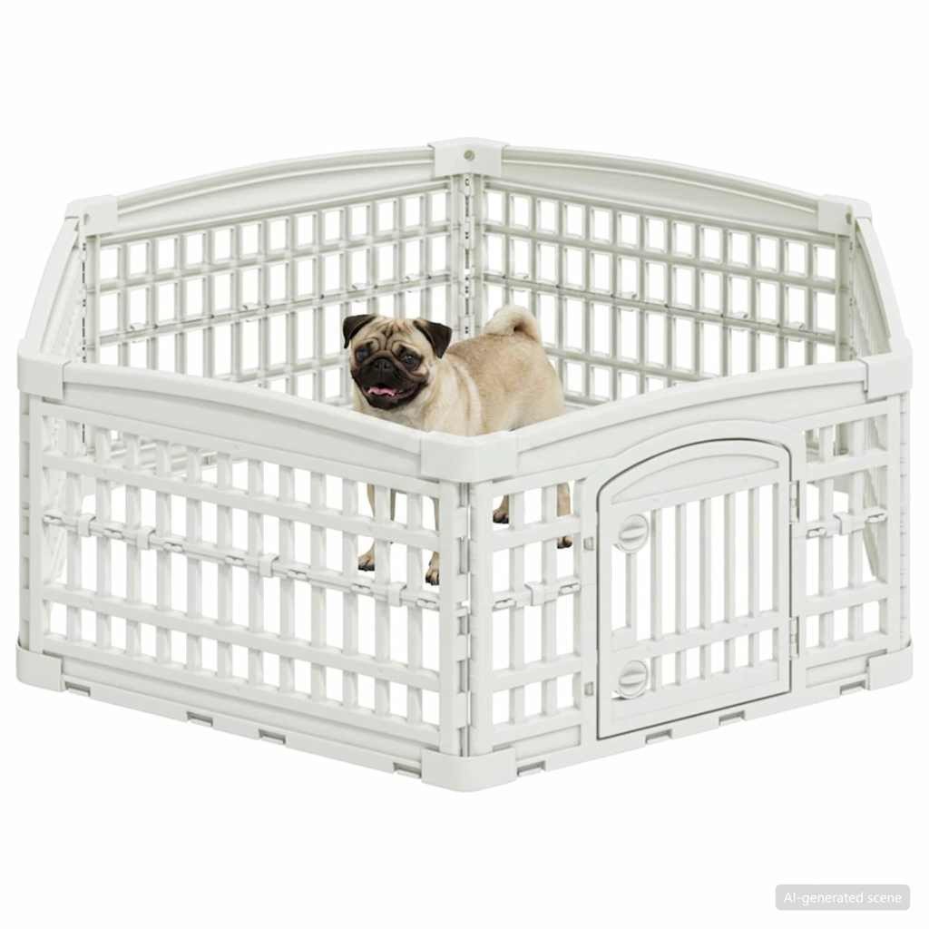 vidaXL Freigehege 6-Panel-Hundespielplatz 122 x 106,5 x 40 cm Kunststoff Weiß