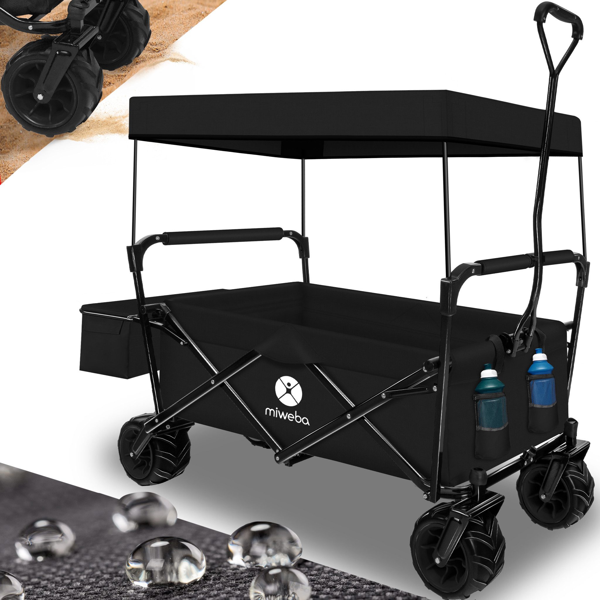 miweba Bollerwagen Transportkarre Handwagen klappbarer Bollerwagen MB-10 (faltbar - 100 kg Tragkraft - inkl. abnehmbares Sonnendach - 360 Grad Räder -, 2-tlg., Reiß- und scheuerfest - elastisch - witterungsbeständig), Faltwagen - Transportkarre - Kinderwagen - Kinderbollerwagen