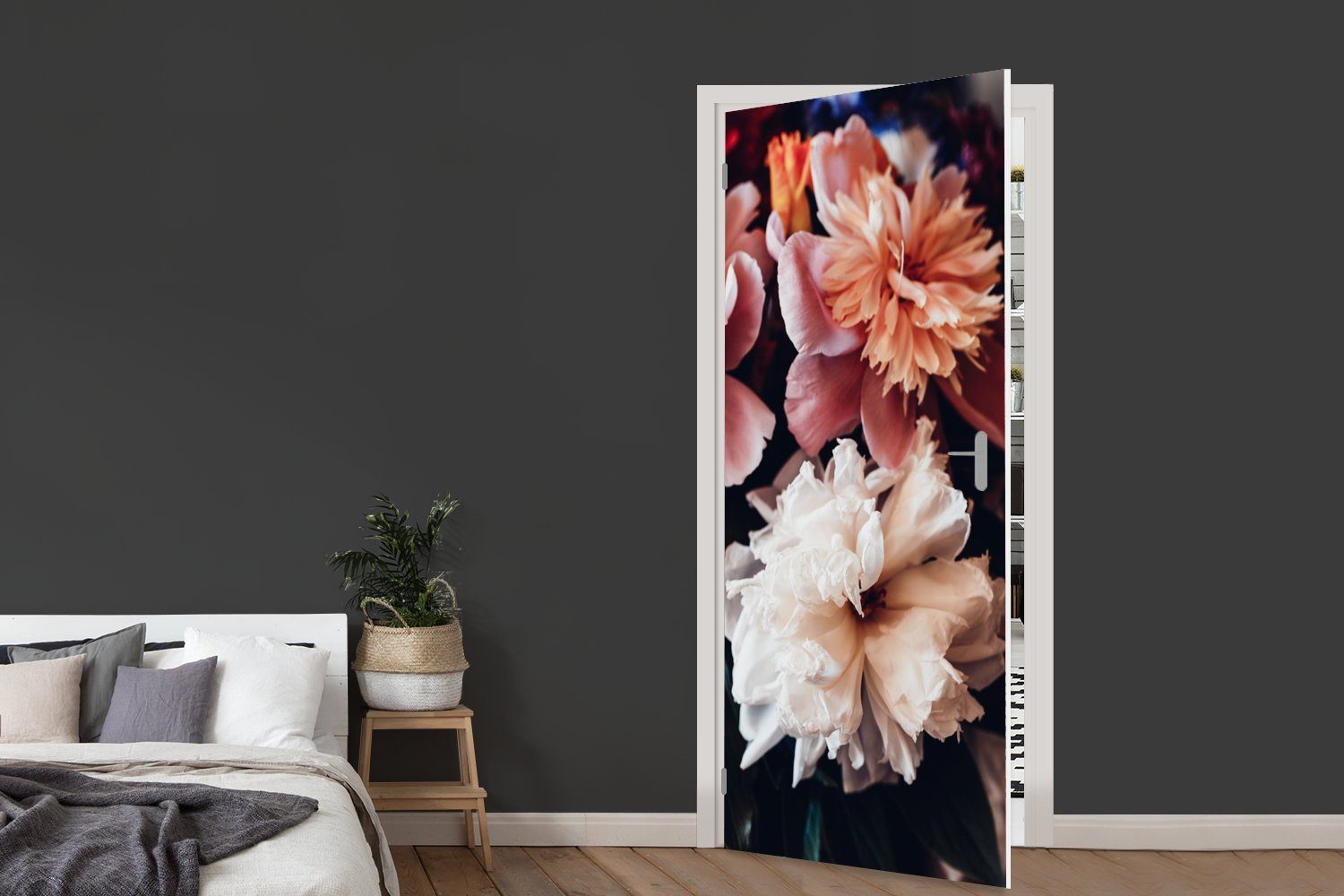 MuchoWow Türtapete für Fototapete Pfingstrosen, Tür, St), 75x205 cm (1 Matt, Türaufkleber, aus Blumenstrauß bedruckt