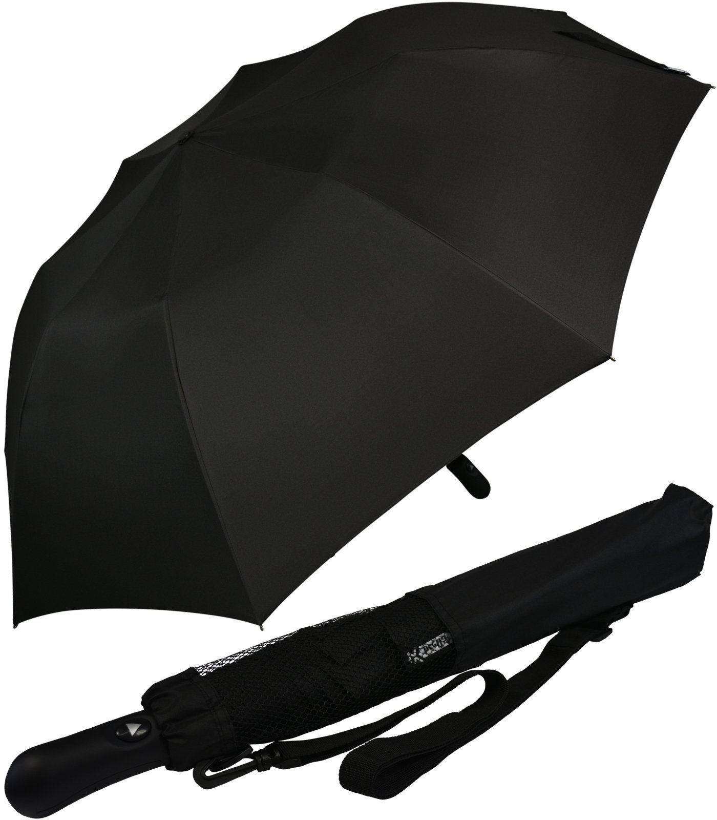 iX-brella Taschenregenschirm Trekking Golf-Taschenschirm XXL mit Umhängetasche, mit riesigem 124cm Dach-Durchmesser schwarz