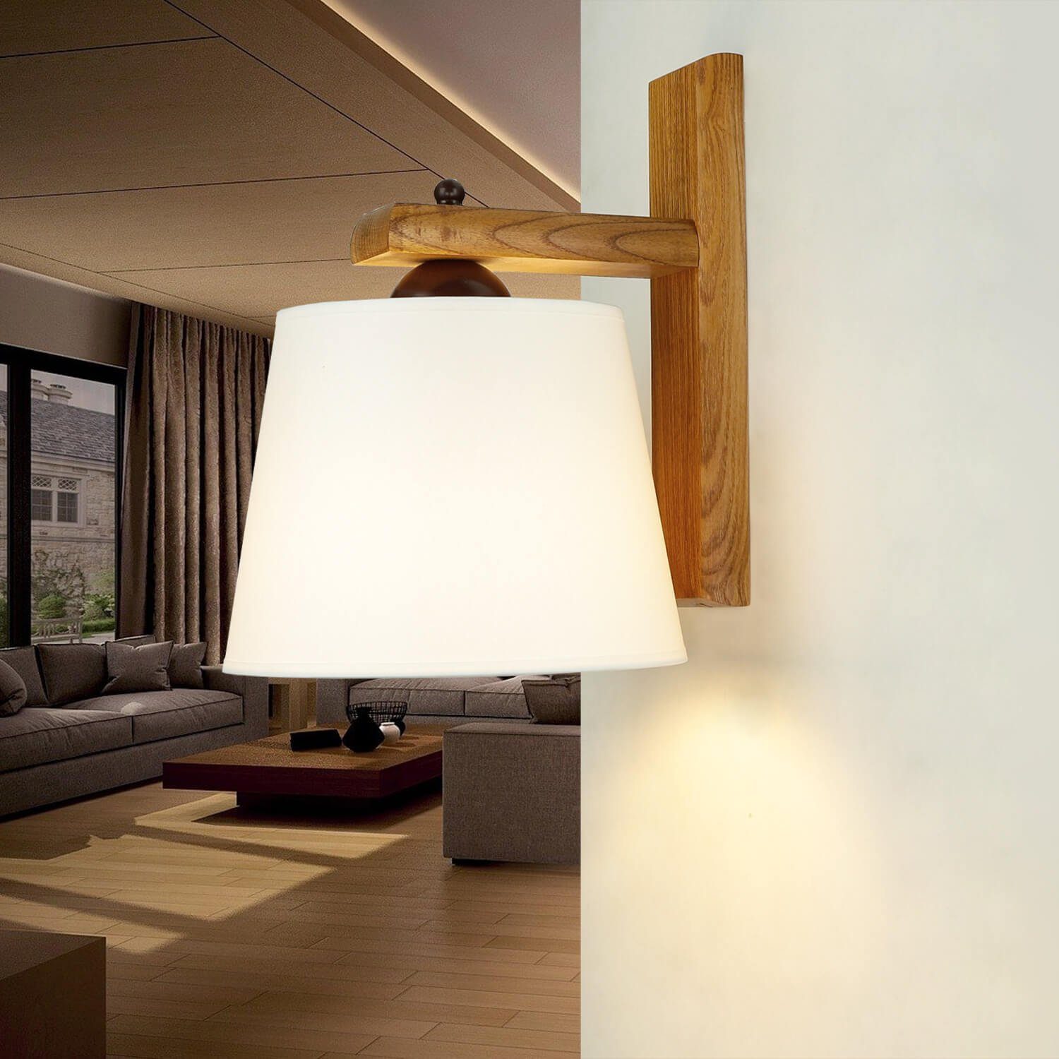BEVERELY, Stoffschirm Licht-Erlebnisse Wandleuchte Holz Moderne ohne Wandleuchte Leuchtmittel, Ambiente Wohnzimmer Lampe