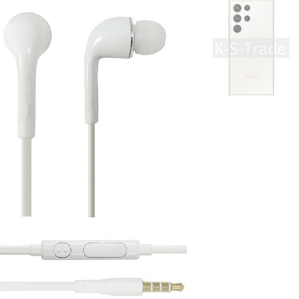K-S-Trade für Samsung Galaxy S23 Ultra In-Ear-Kopfhörer (Kopfhörer Headset mit Mikrofon u Lautstärkeregler weiß 3,5mm)