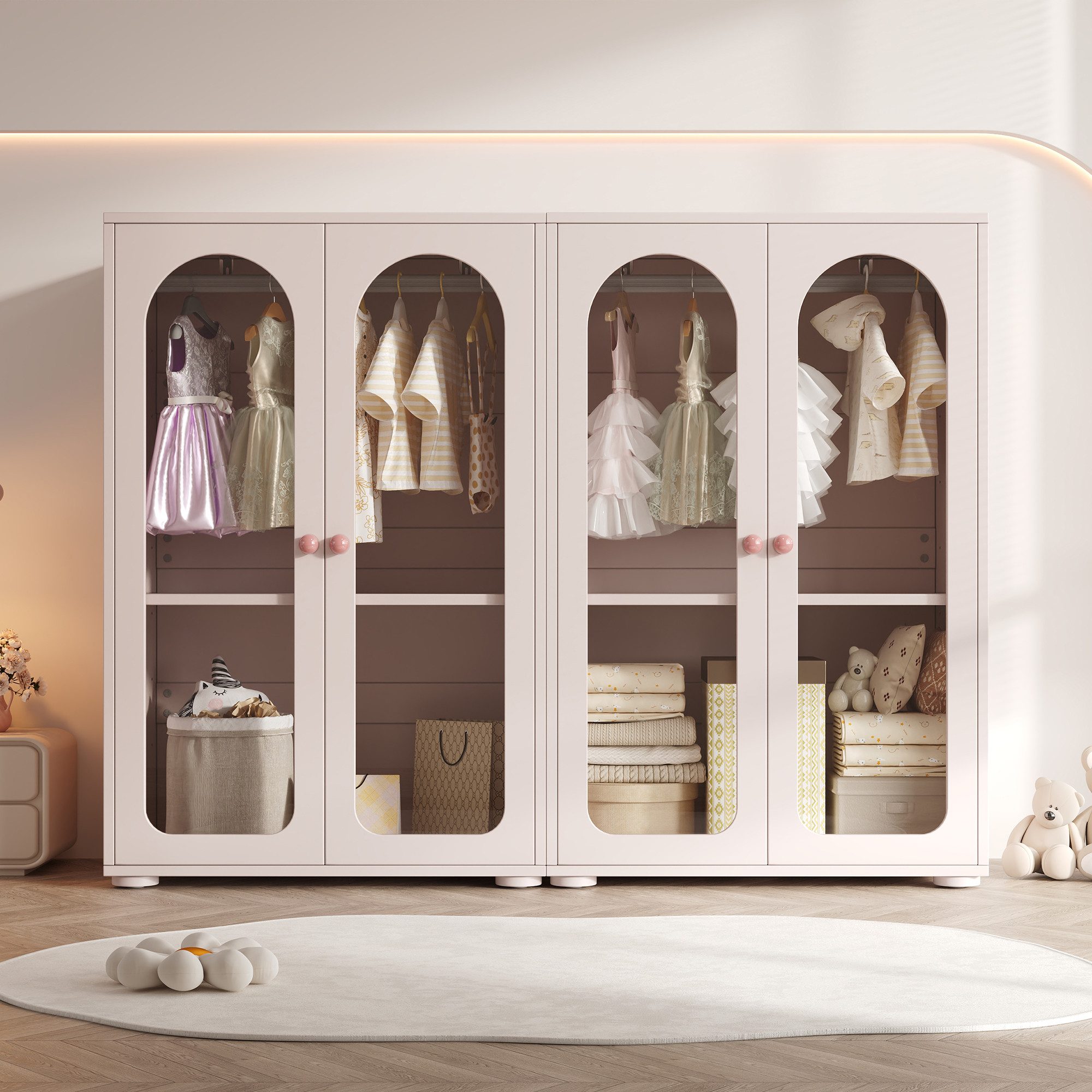 OKWISH Kleiderschrank 2‑tlg. Kleiderschrank 160x50x120cm in Babyrosa (Packung, 2-St., Acryl-Transparenttüren & Keramikgriffe) Einfache Selbstmontage mit Aufbauanleitung