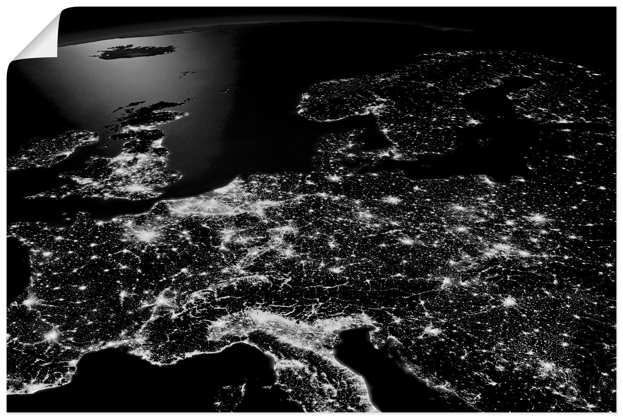 Artland Плакат Zentral Europa vom Weltraum II, Weltall & Kosmos (1 St), ohne Rahmen