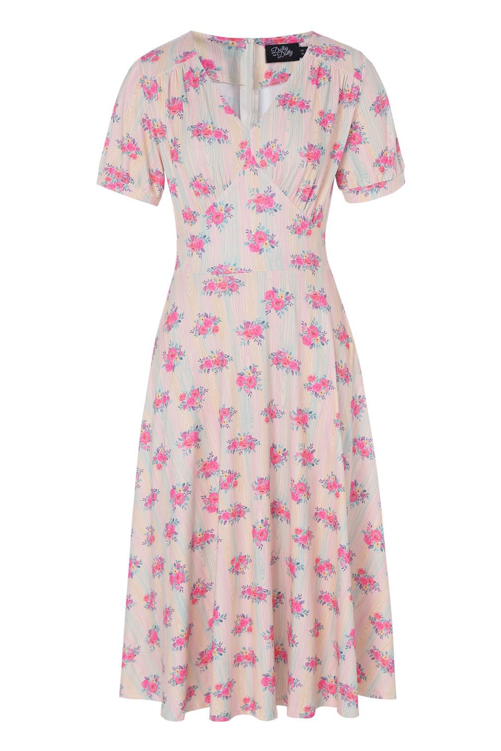 Dolly and Dotty A-Linien-Kleid Julia Pastel Yellow Floral Vintage Retro Roc günstig online kaufen