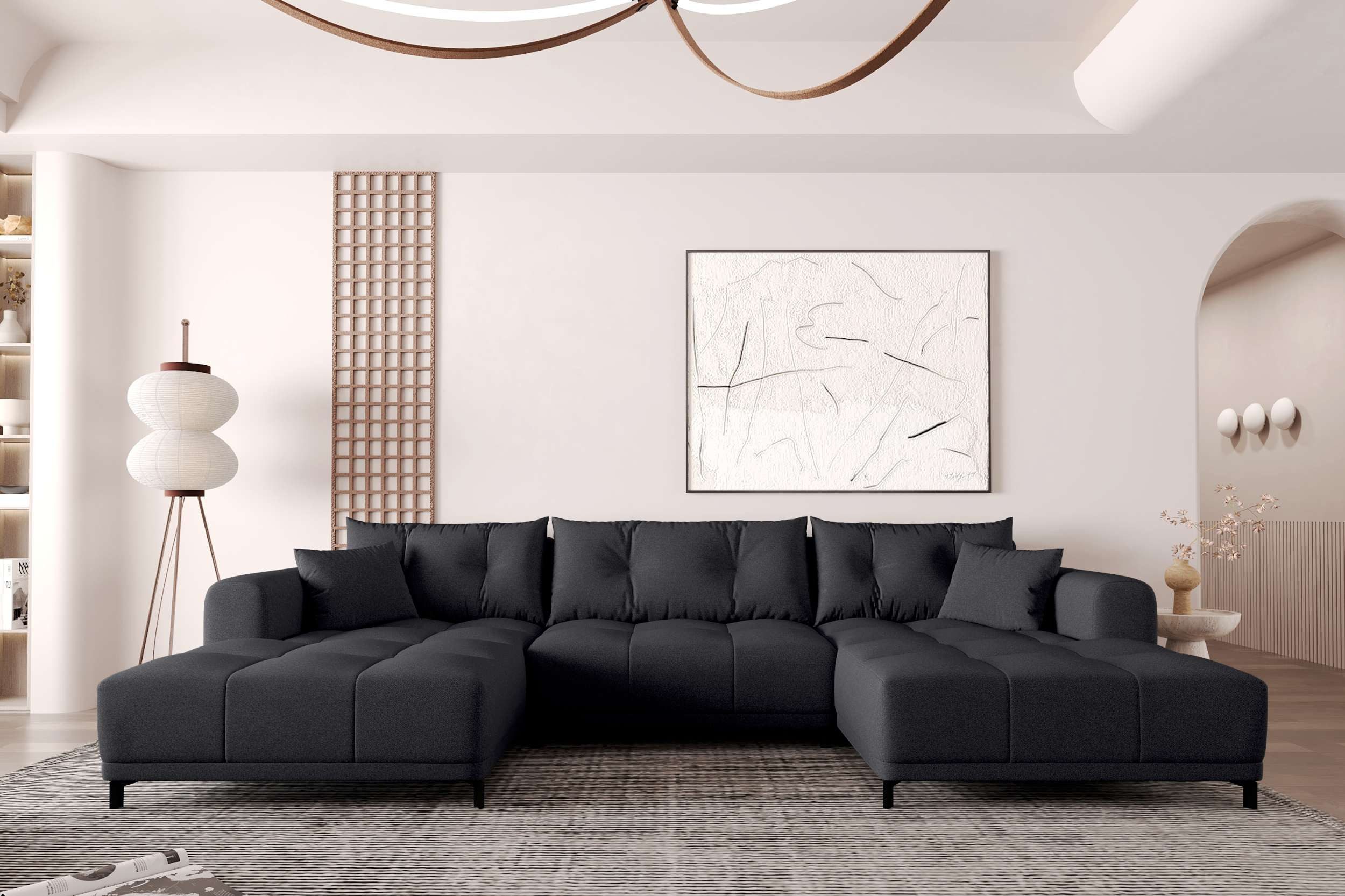 99rooms Wohnlandschaft Massimo, Sofa, U-Form, mit Schlaffunktion, Rundumbezug, in Strukturstoff NEVE