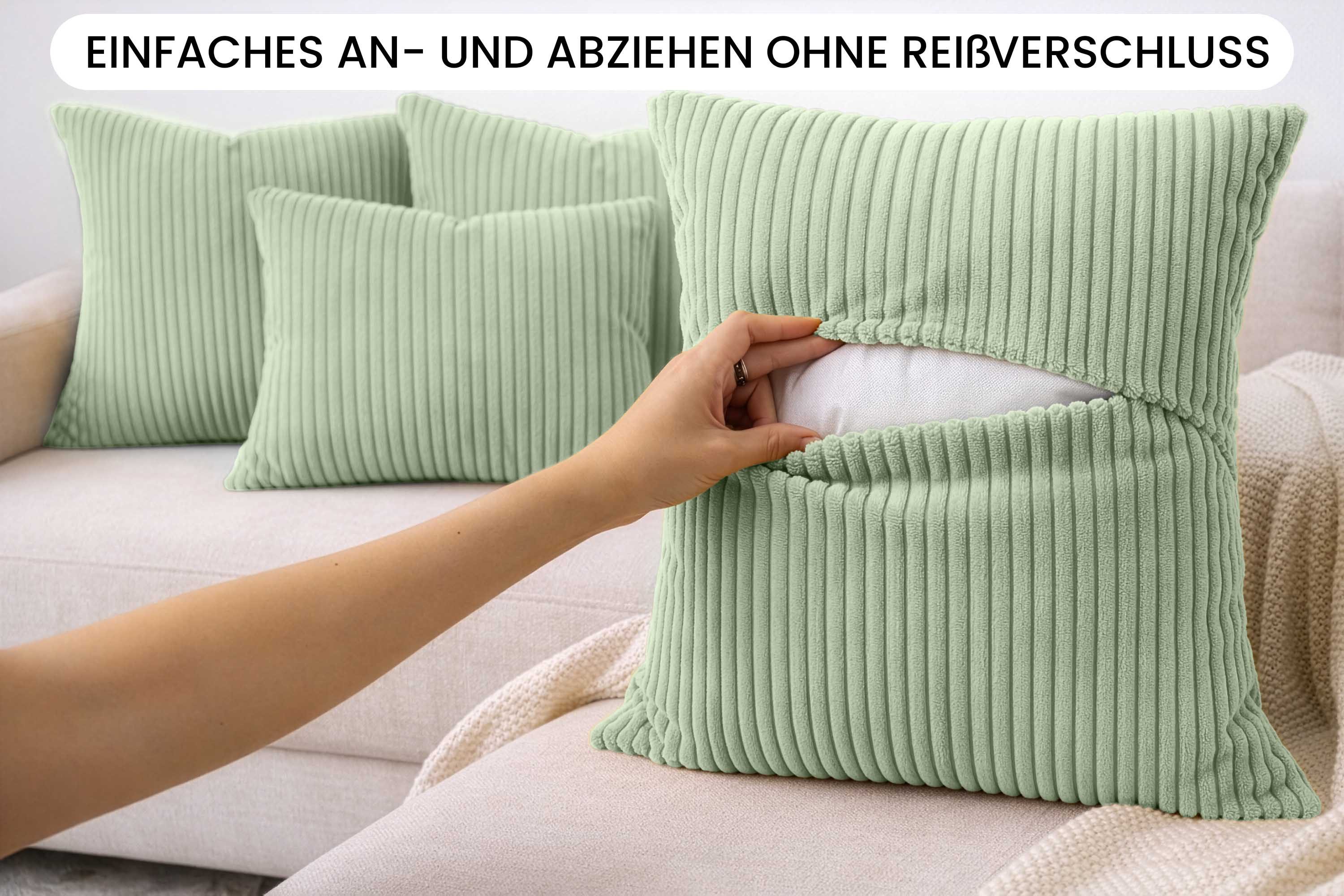 Amilian Dekokissen Sofakissen Cord-Optik 4er Set mit Füllung 2x 40x40 + 2x 35x45 cm, mit Füllung, Hotelverschluss, formstabil – Bild 5 von 5