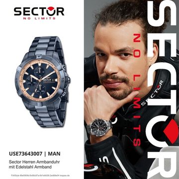 Sector Chronograph Sector Herren Armbanduhr Chrono, Herren Armbanduhr rund, groß (45mm), Edelstahlarmband blau, Fashion