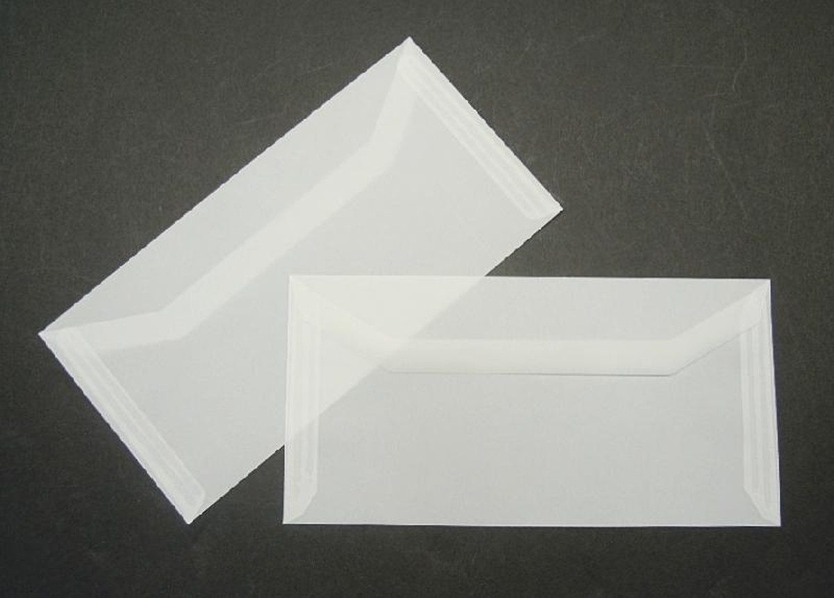 Blanke Briefhüllen Briefumschlag Kuvertierhüllen DINlang 100g/qm gummiert VE=100 Stück transparent-wei.