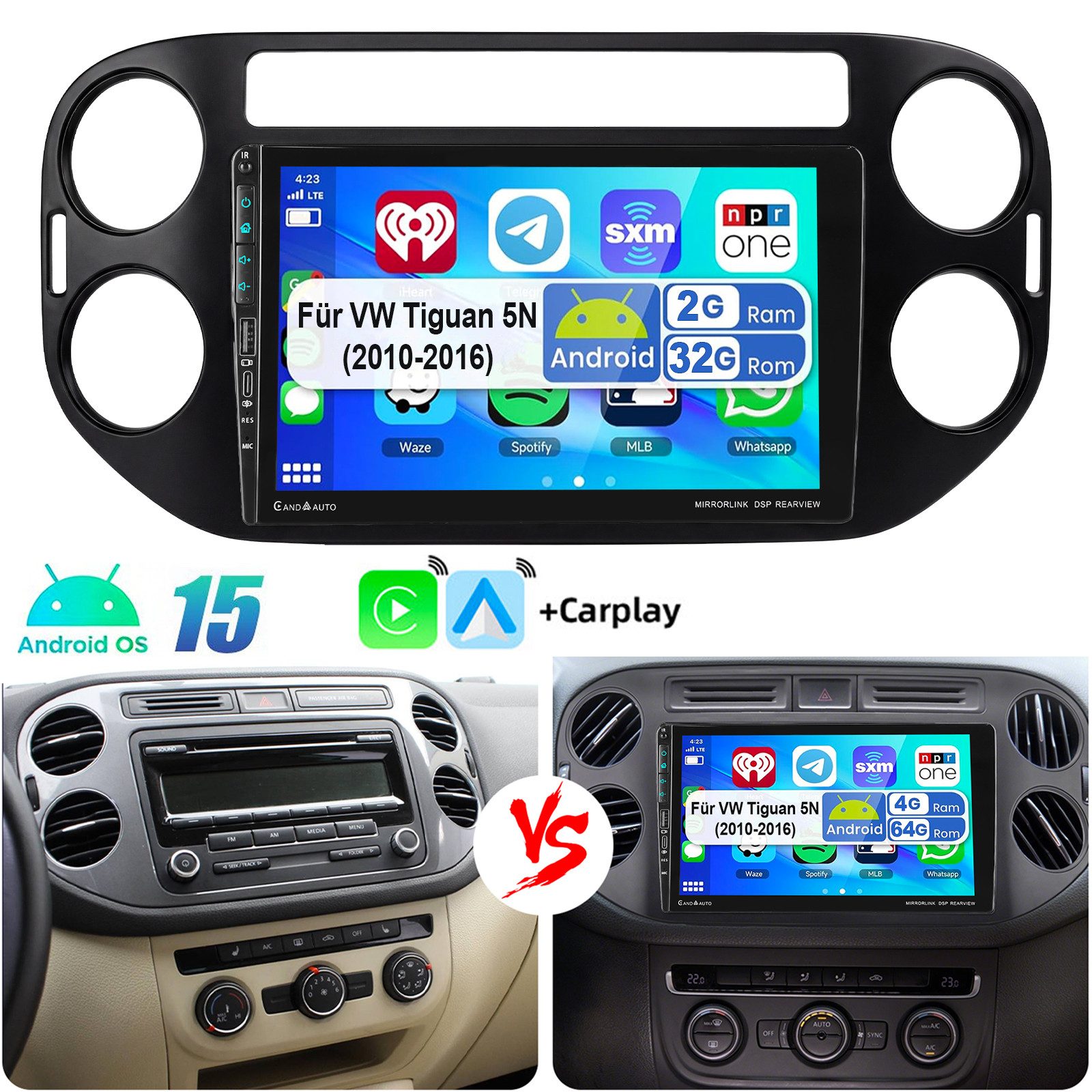 ESSGOO 9" Für VW Tiguan 5N 2010-2016 Type-C Double DIN Doppelknopf Autoradio (Digitalradio (DAB), RDS, FM, AM, 4+64GB optional, Apple Carplay Android Auto GPS Navi WIFI BT SWC EQ)
