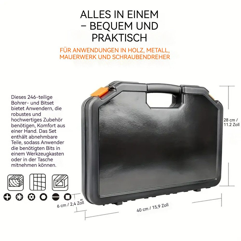 Hikity Bohrer- und Bit-Set Schraubendreher 246tlg Kombi-Bohrerset Spiralboh günstig online kaufen